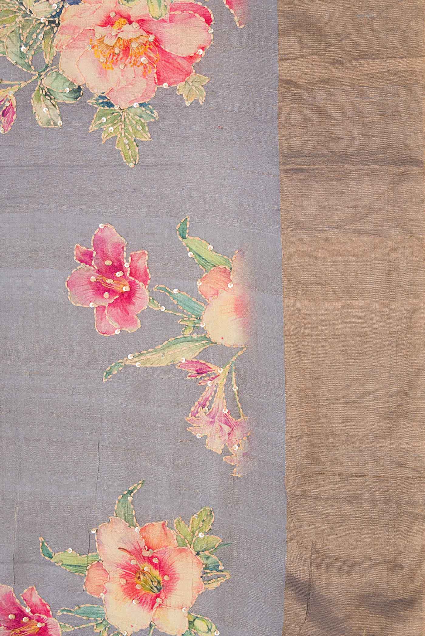 Grey Dual Tone Tussar Silk Saree - Image 3