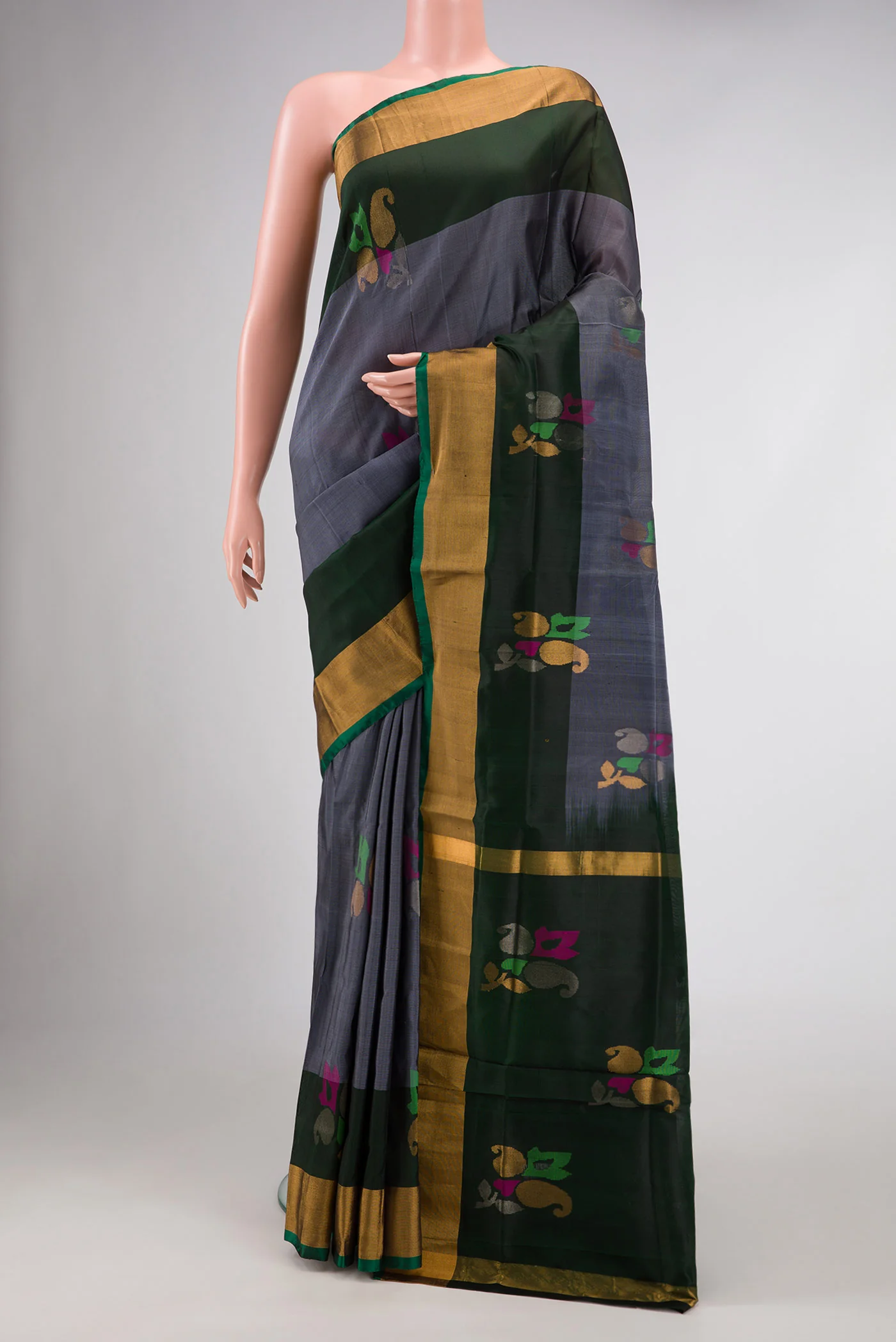 Grey Dual Tone Uppada Silk Saree