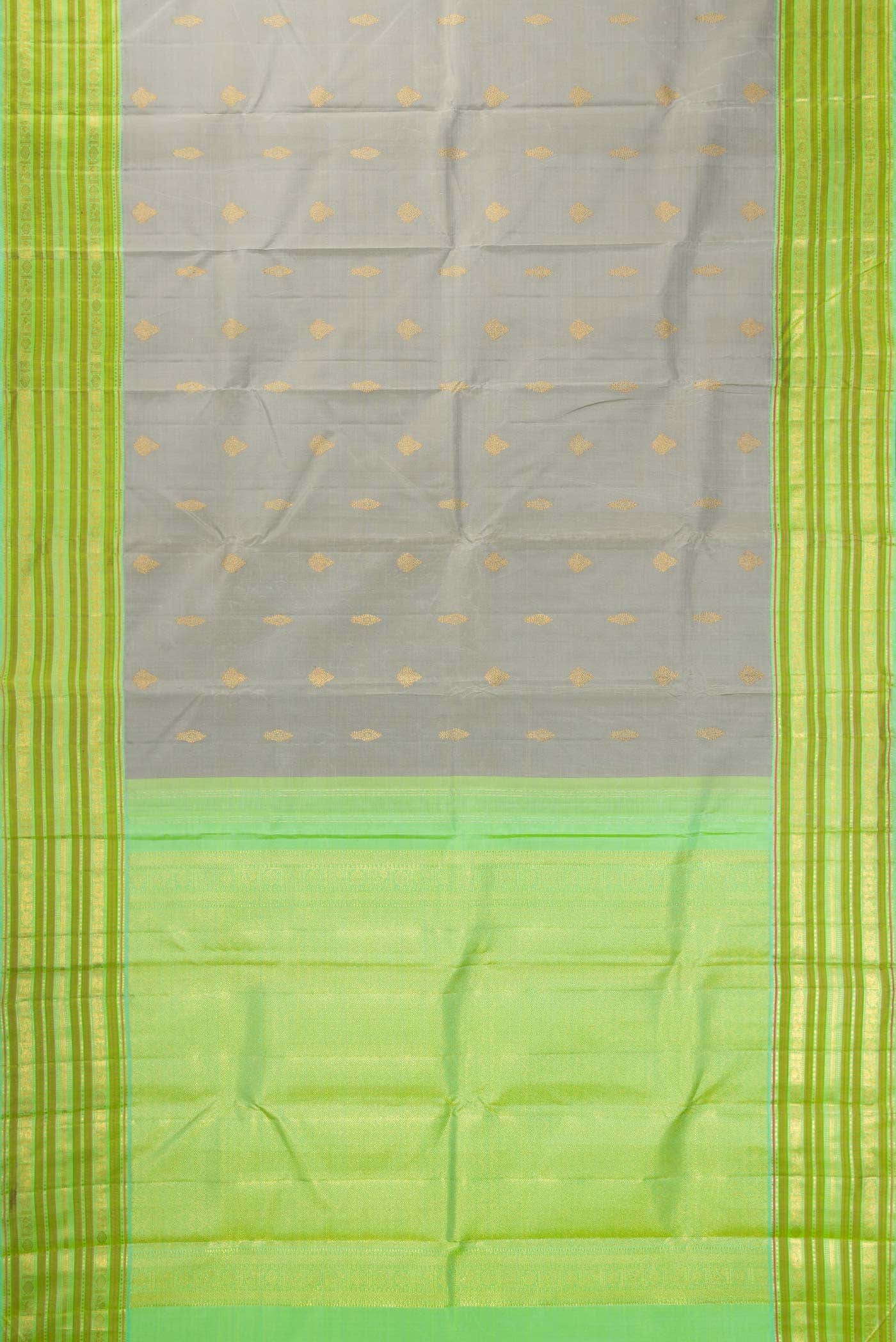Pure Silk Pure Zari Grey Kanchipuram Saree - Image 4