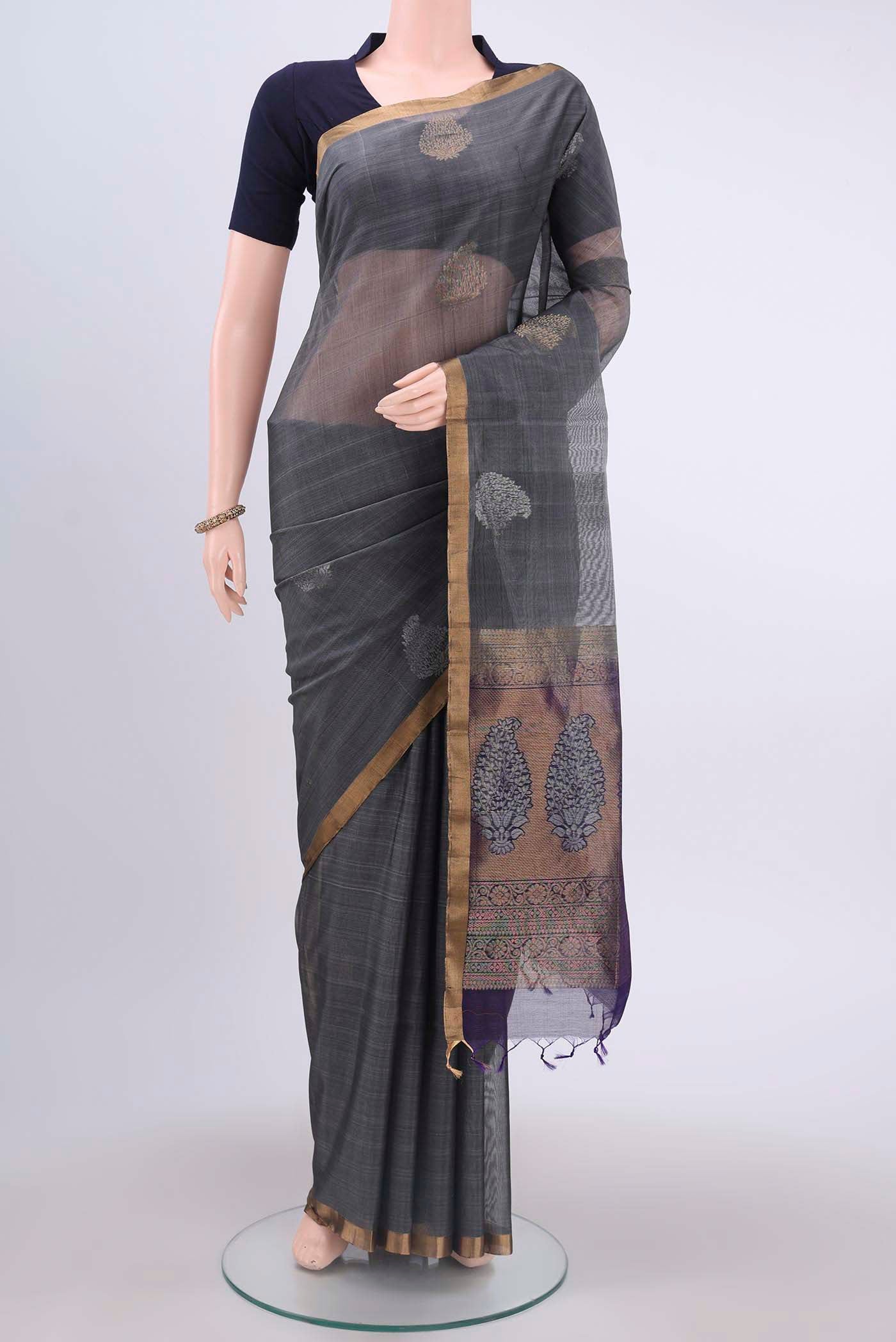 Grey Kora Cotton Saree