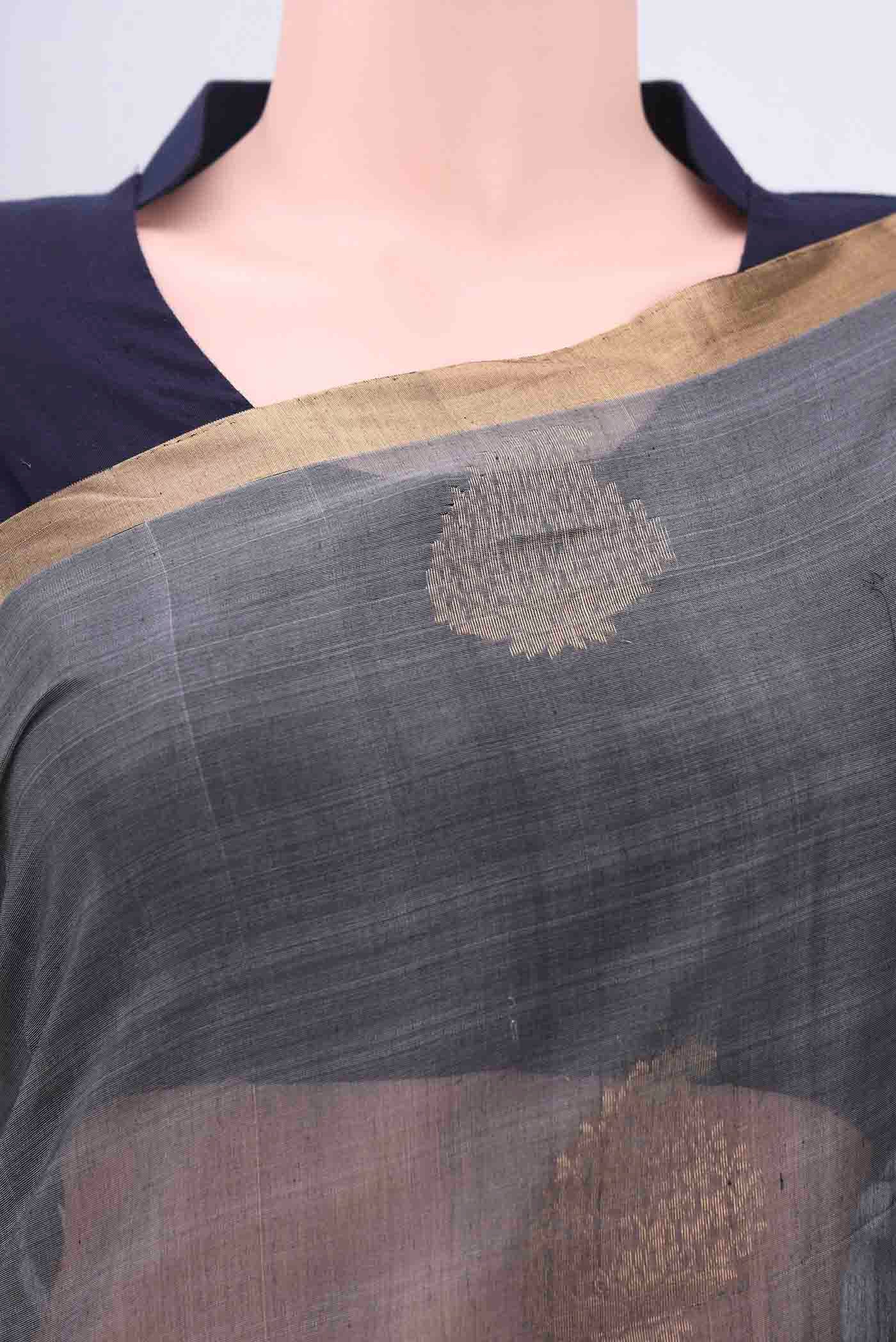 Grey Kora Cotton Saree - Image 2
