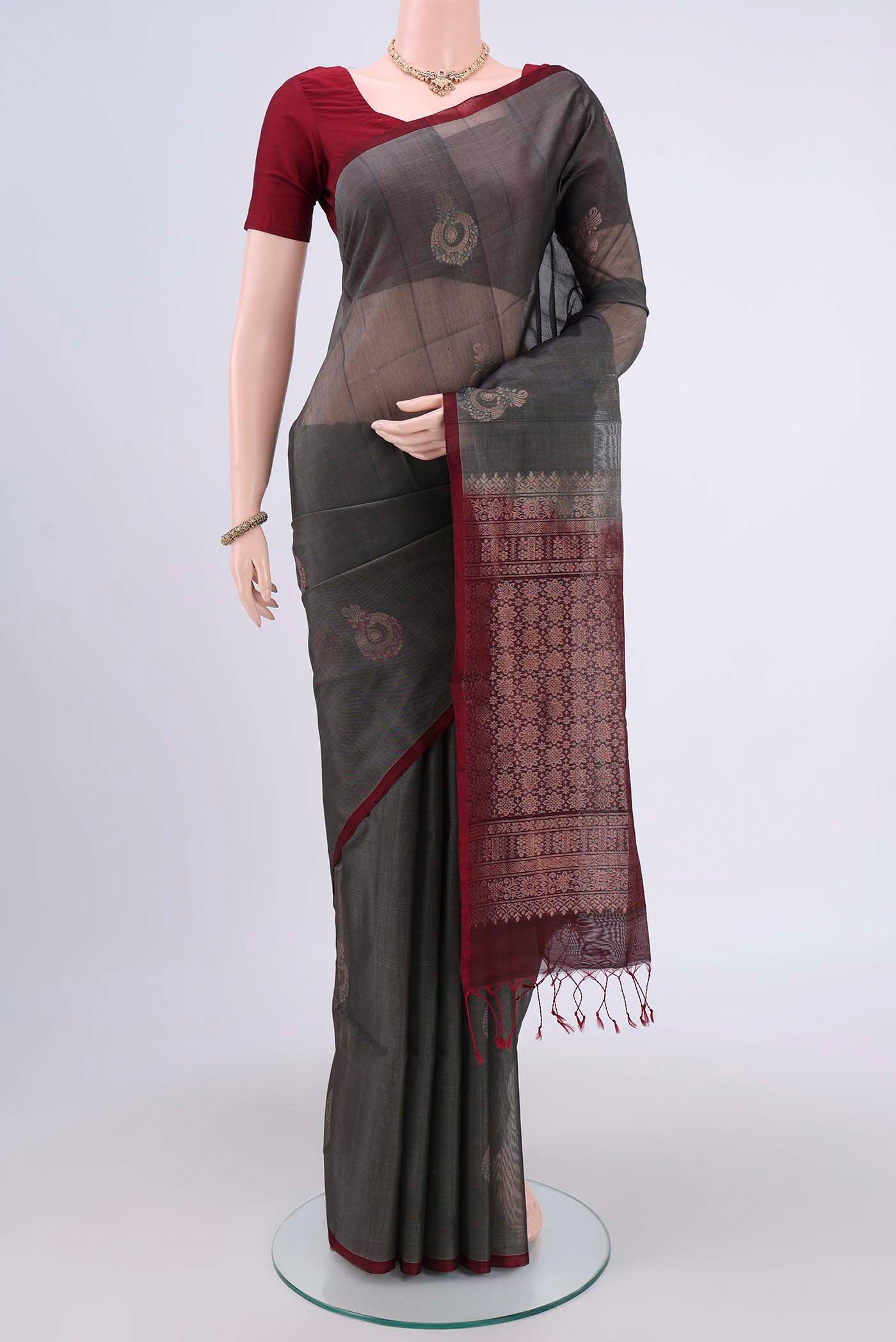 Grey Silk Cotton Saree