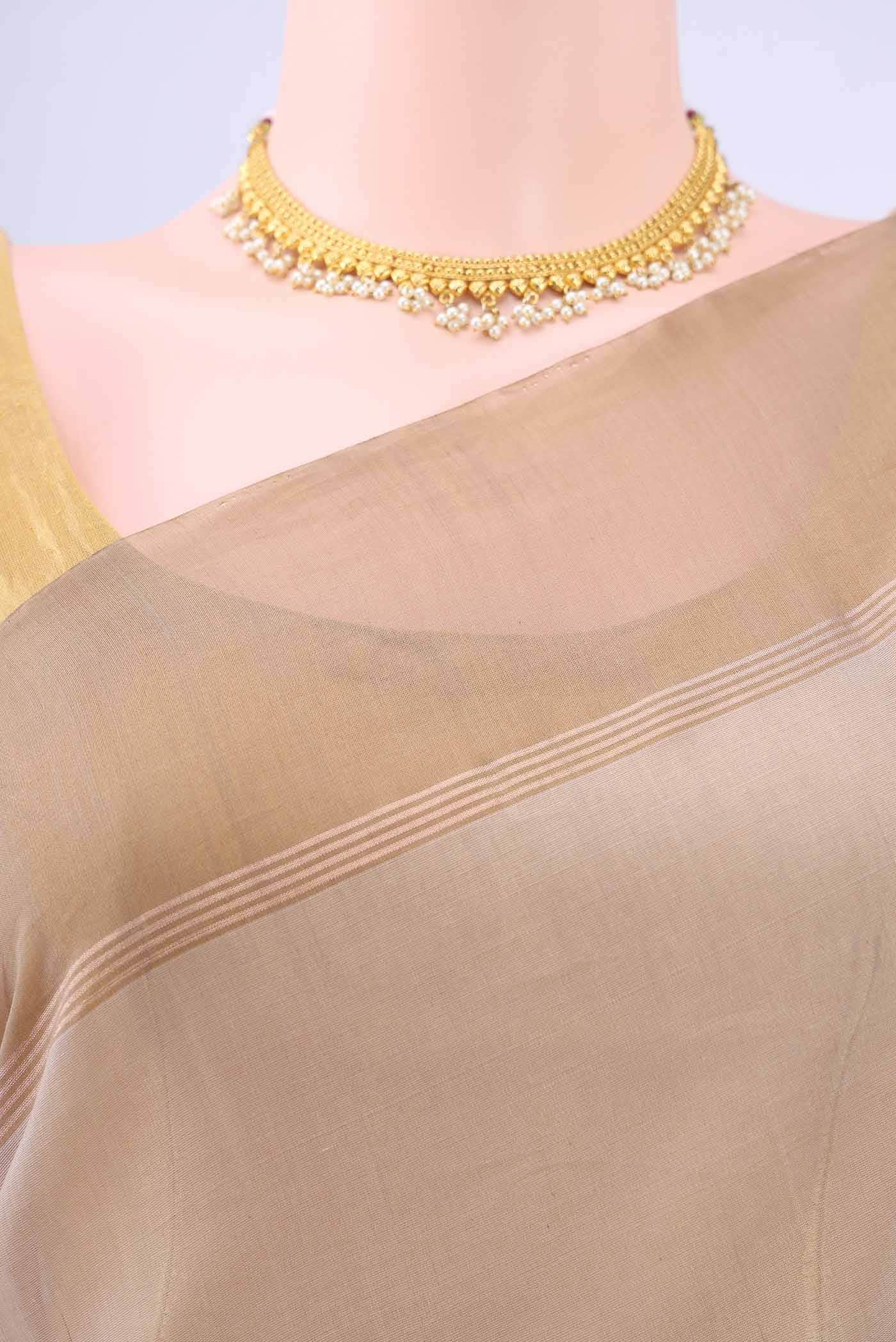 Grey Kora Cotton Saree - Image 3