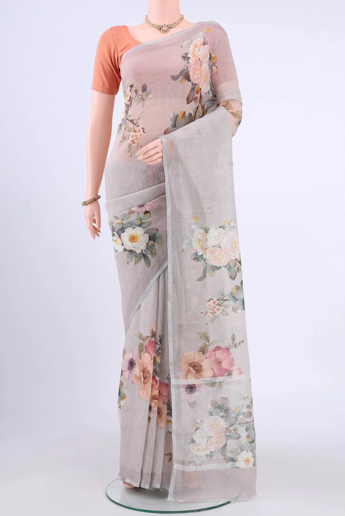 Grey Linen Saree