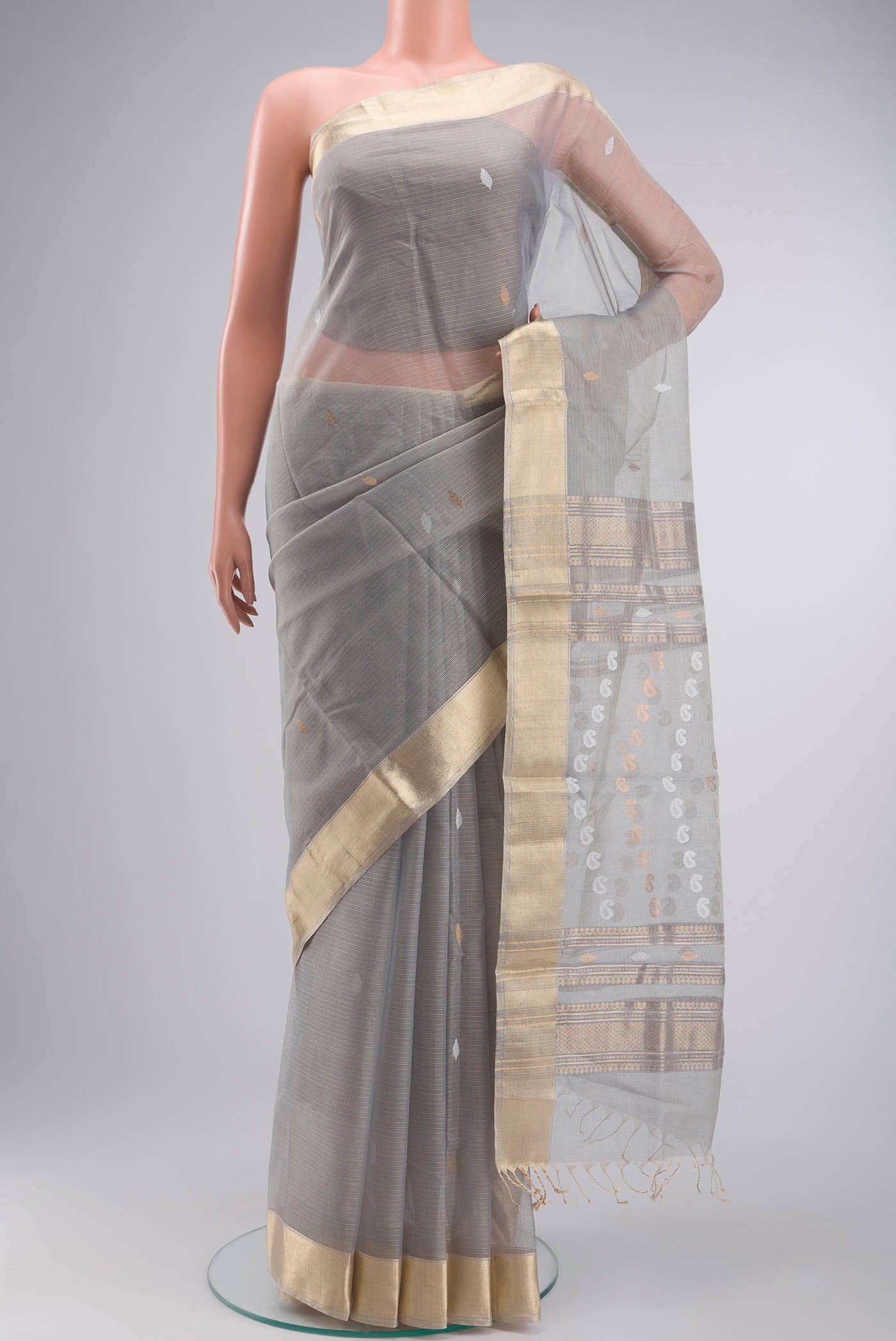 Grey Maheshwari Silk Cotton Saree