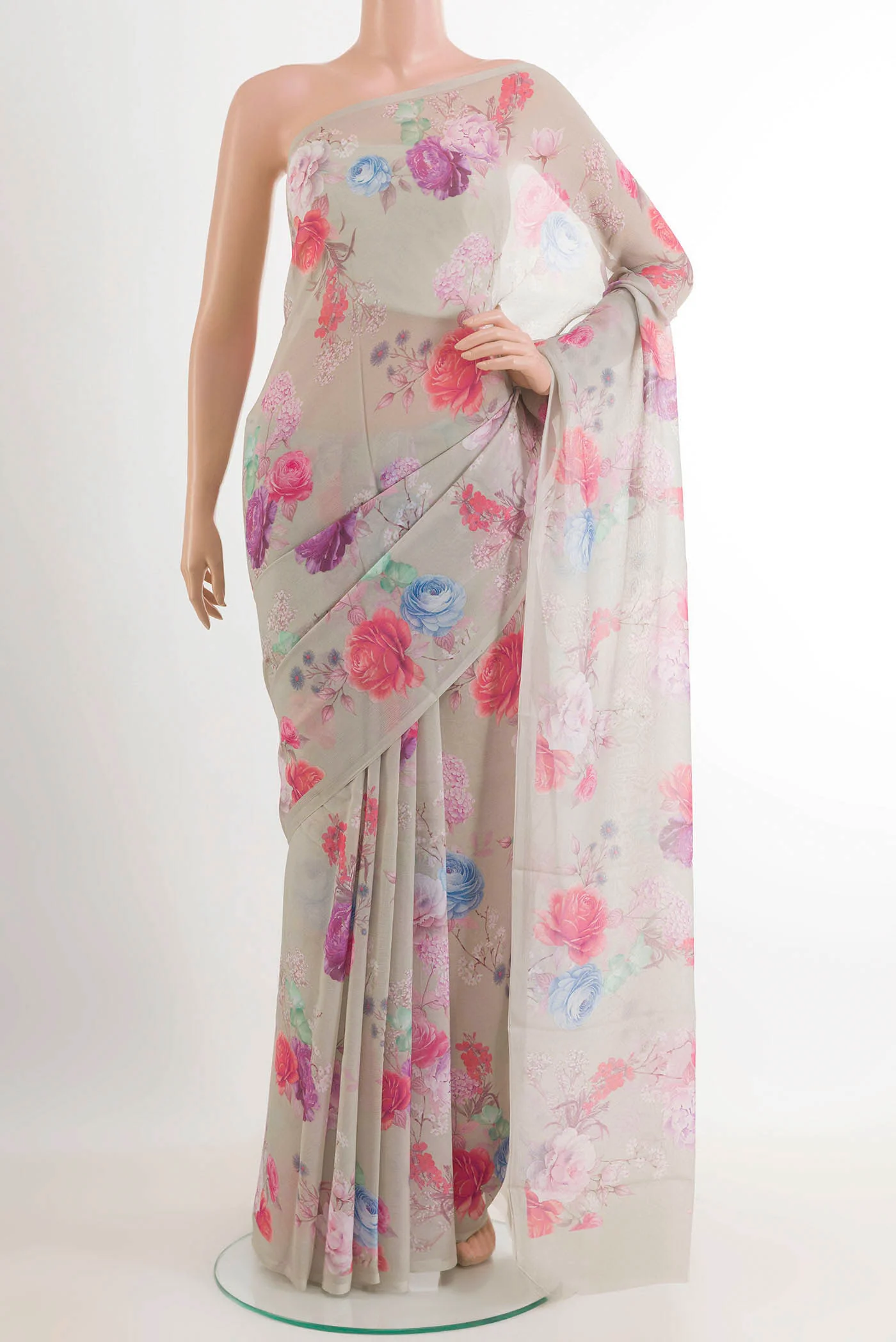 Grey Mysore Chiffon Saree