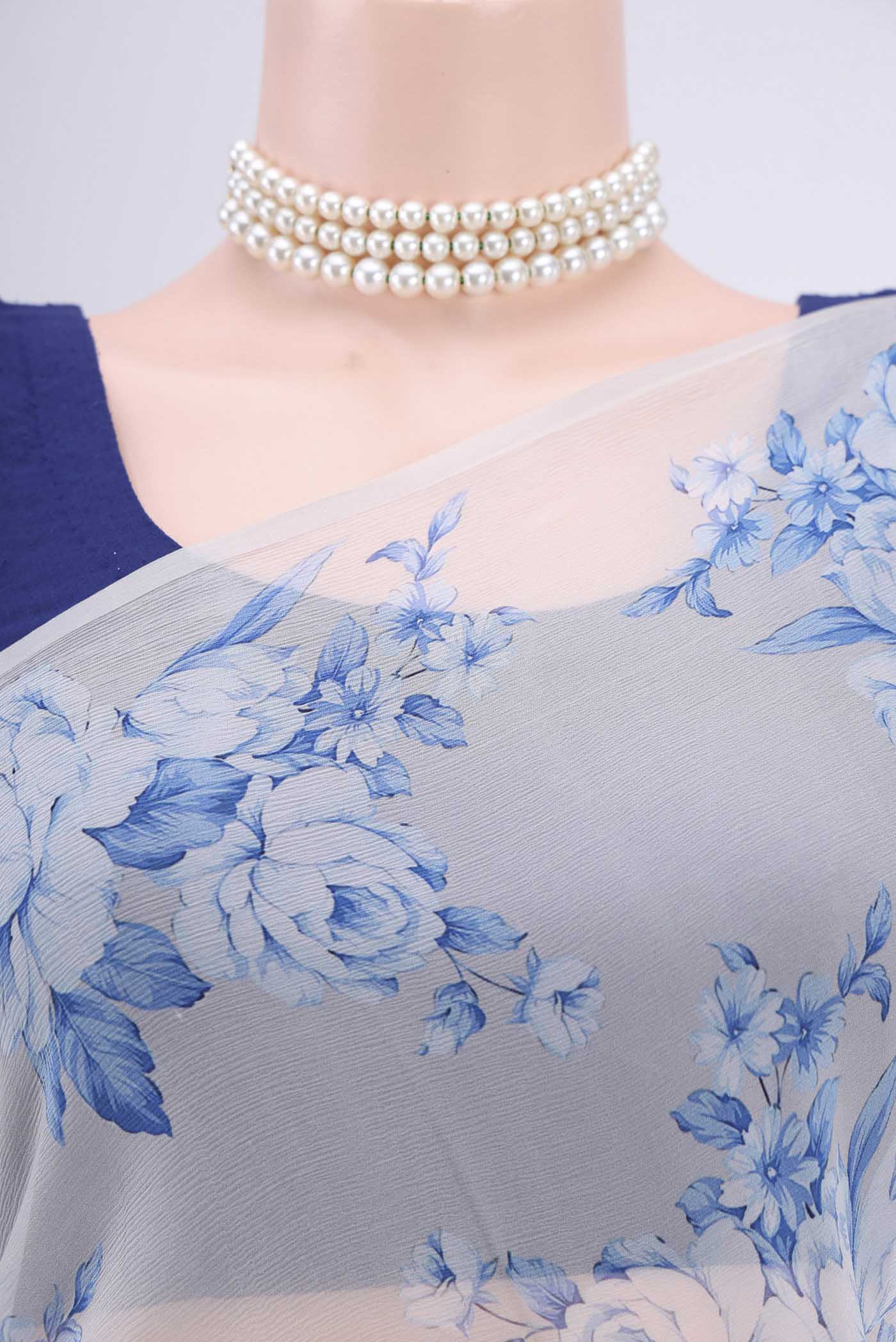 Grey Mysore Chiffon Saree - Image 2