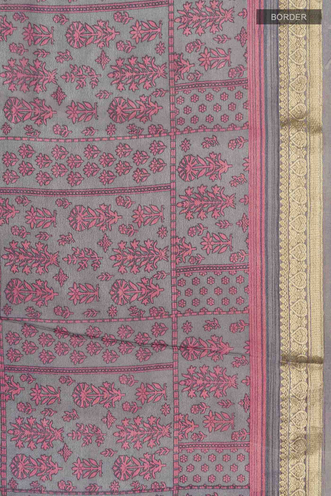 Grey Mysore Crepe Saree - Image 3