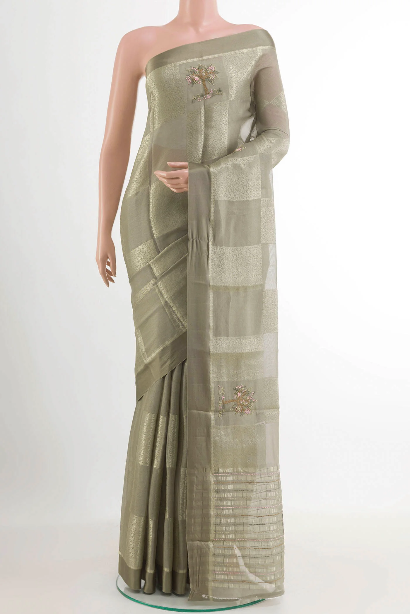 Grey Mysore Georgette Saree
