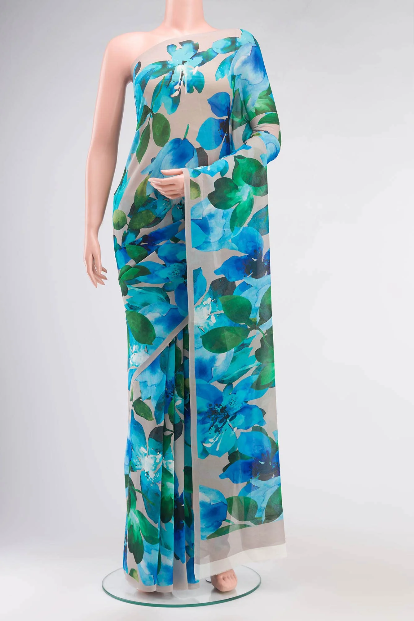 Grey Mysore Georgette Saree