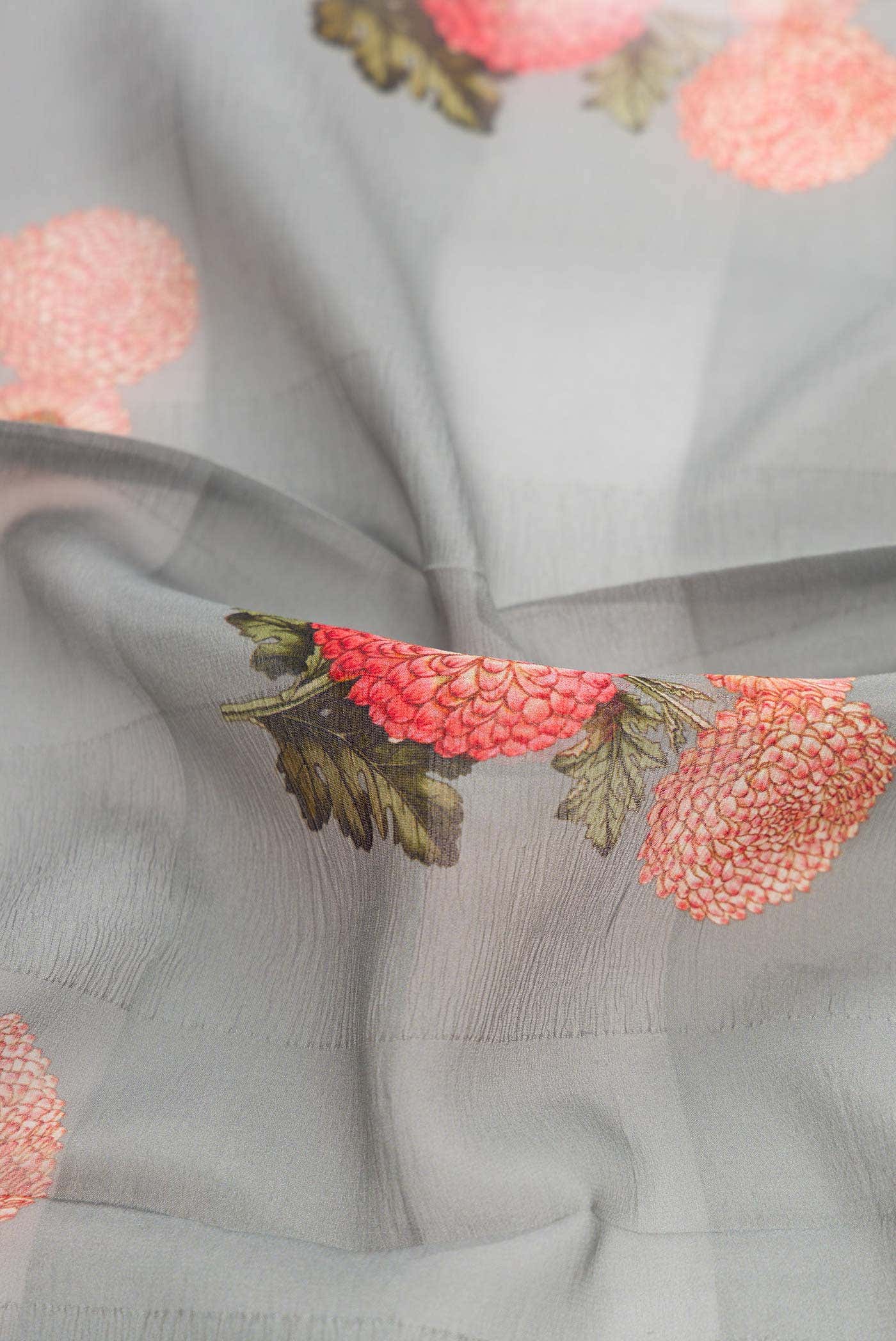 Grey Mysore Georgette Saree - Image 2