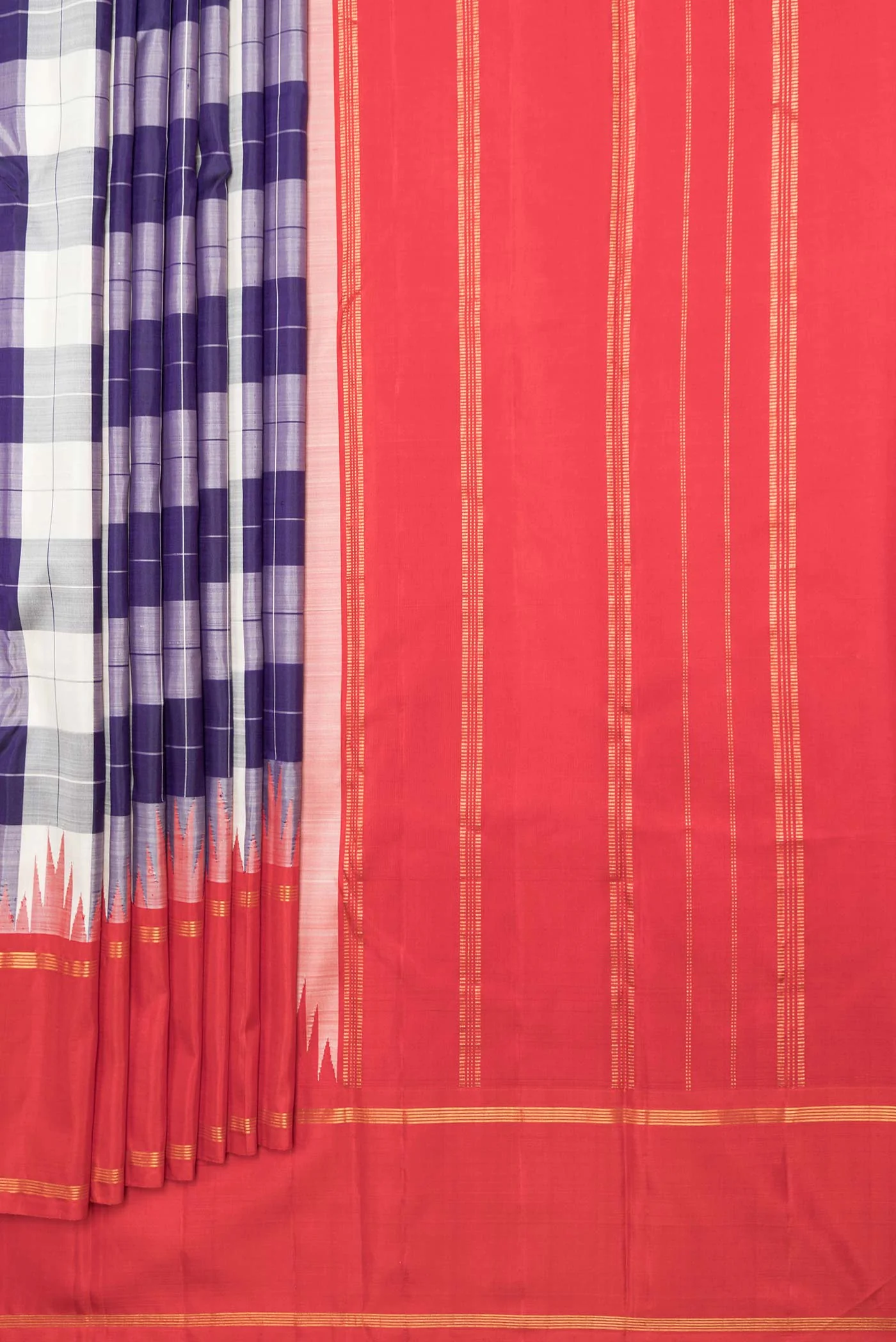Grey,Off White and Navy Blue Color Kanchipuram Saree - Image 4
