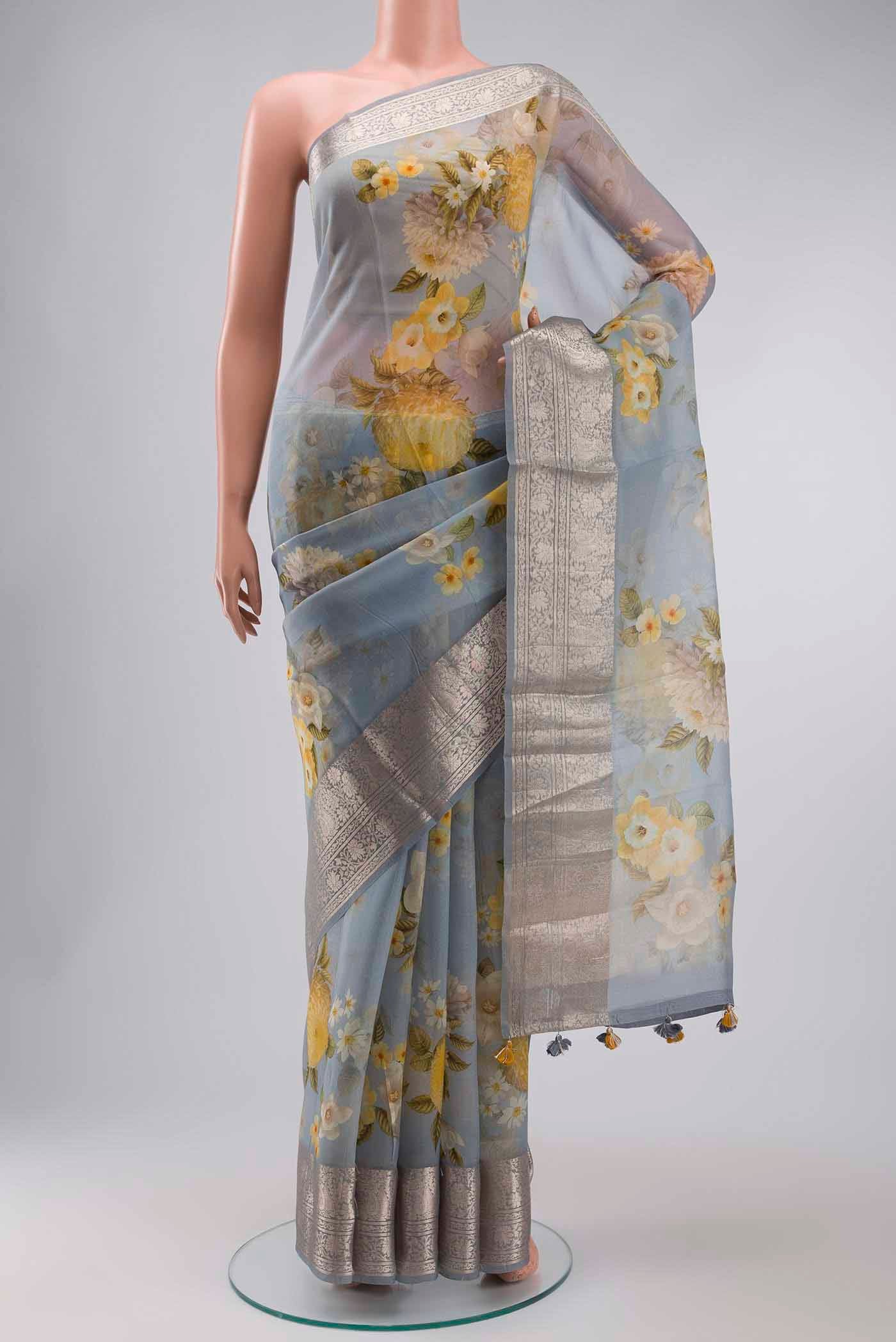 Grey Organza Silk Saree