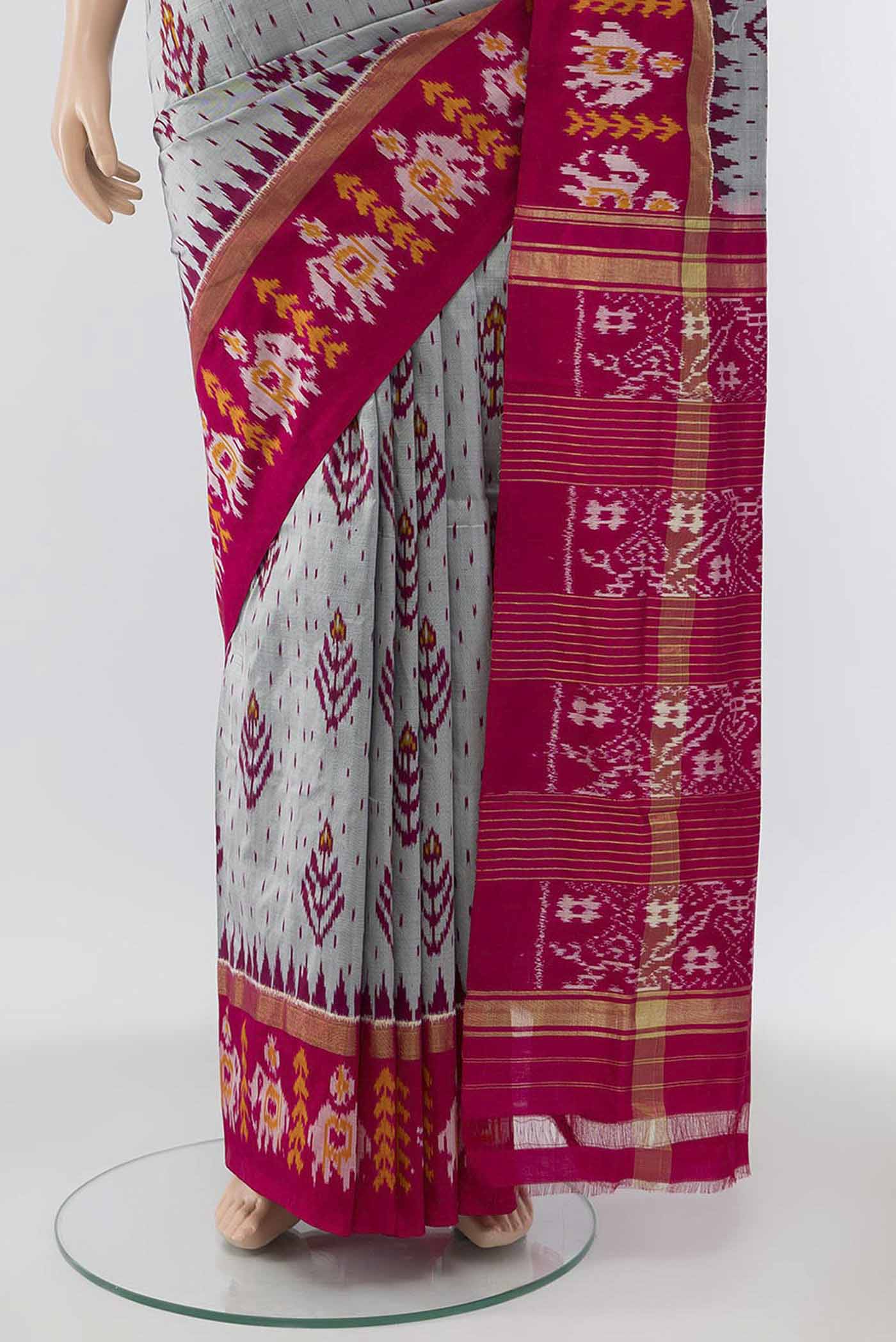 Grey Pochampally Silk Saree - Image 3