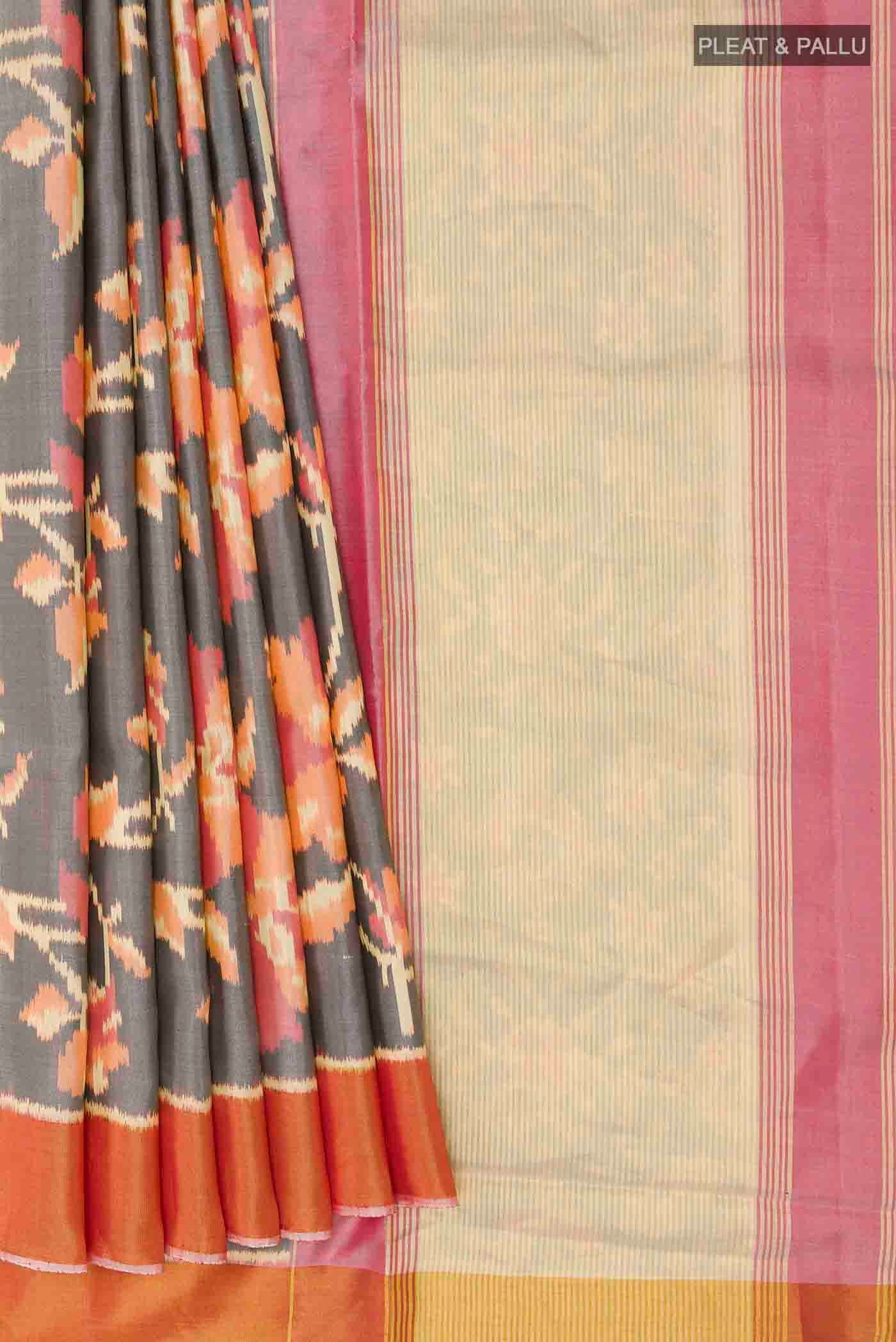 Grey Rajkot Patola Silk Saree - Image 4