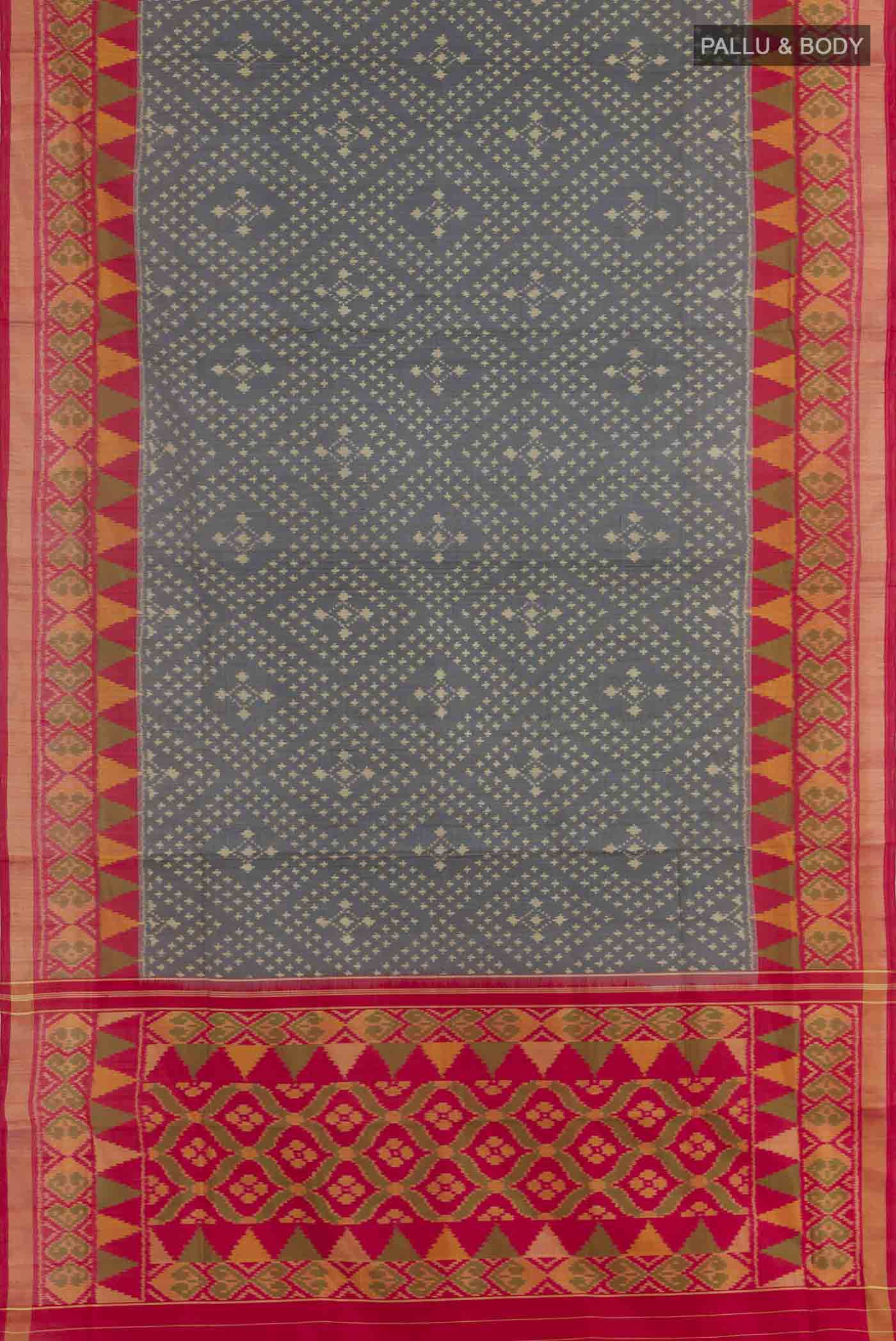 Grey Rajkot Patola Silk Saree - Image 3
