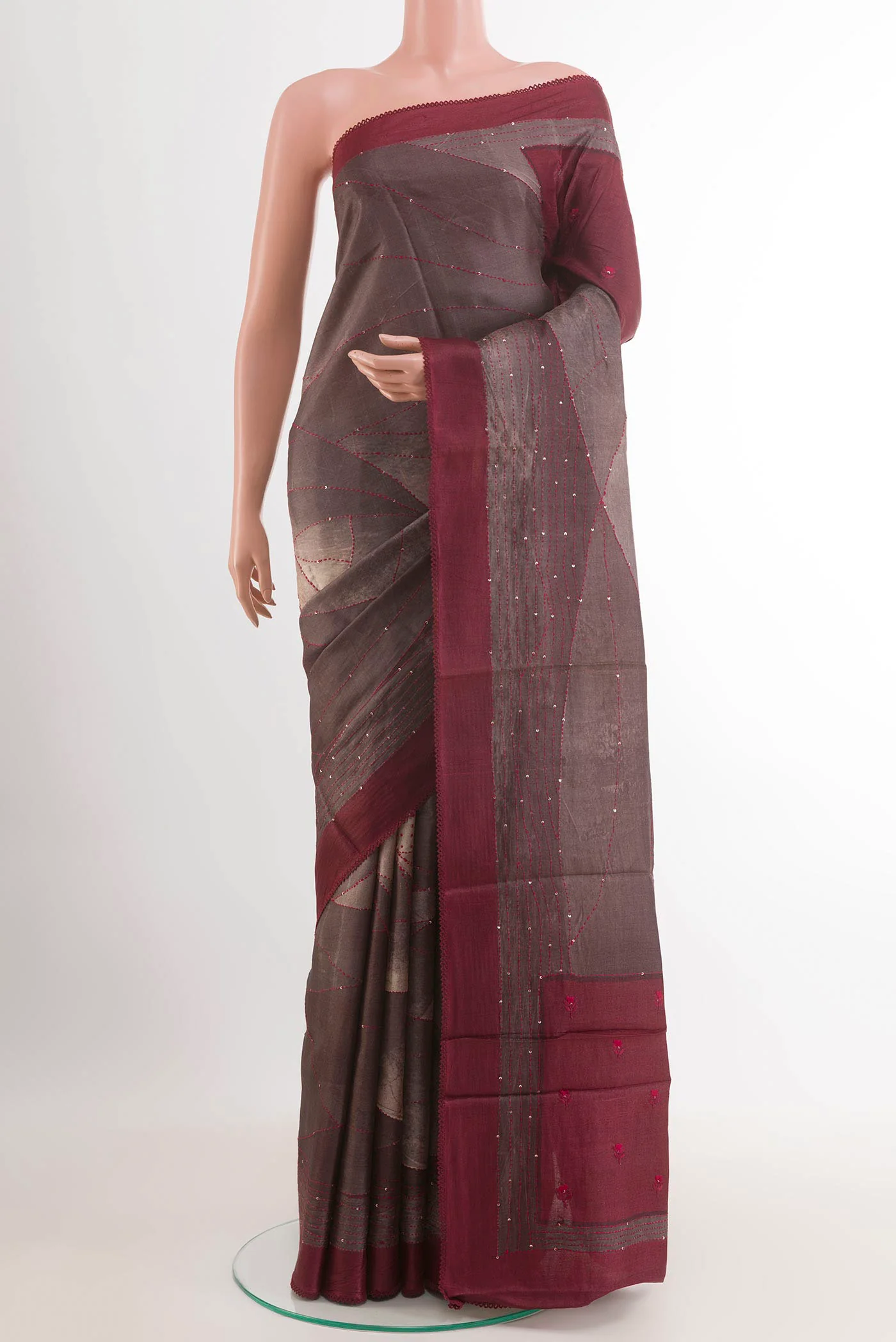 Dark Mauve Tussar Saree