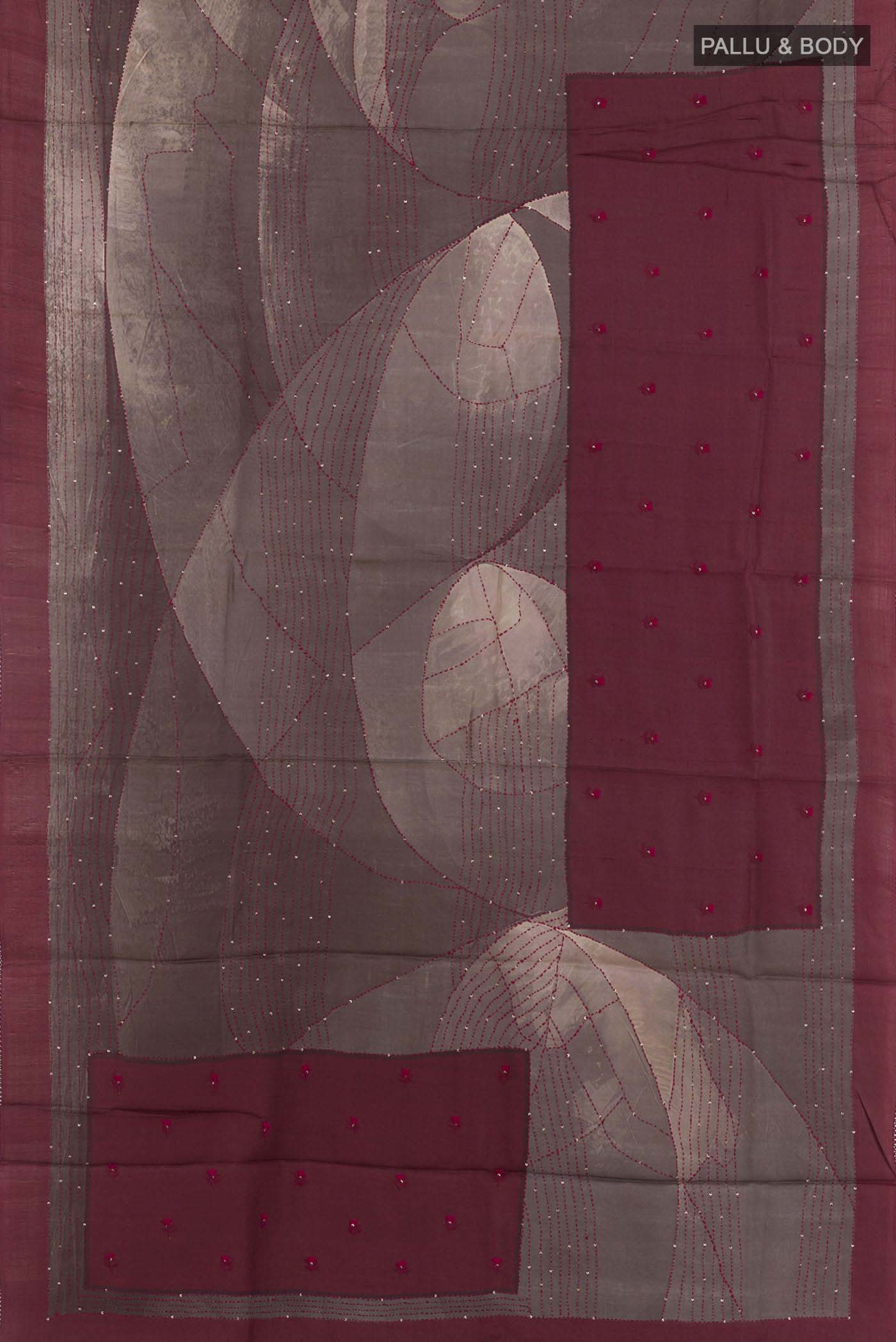 Dark Mauve Tussar Saree - Image 3