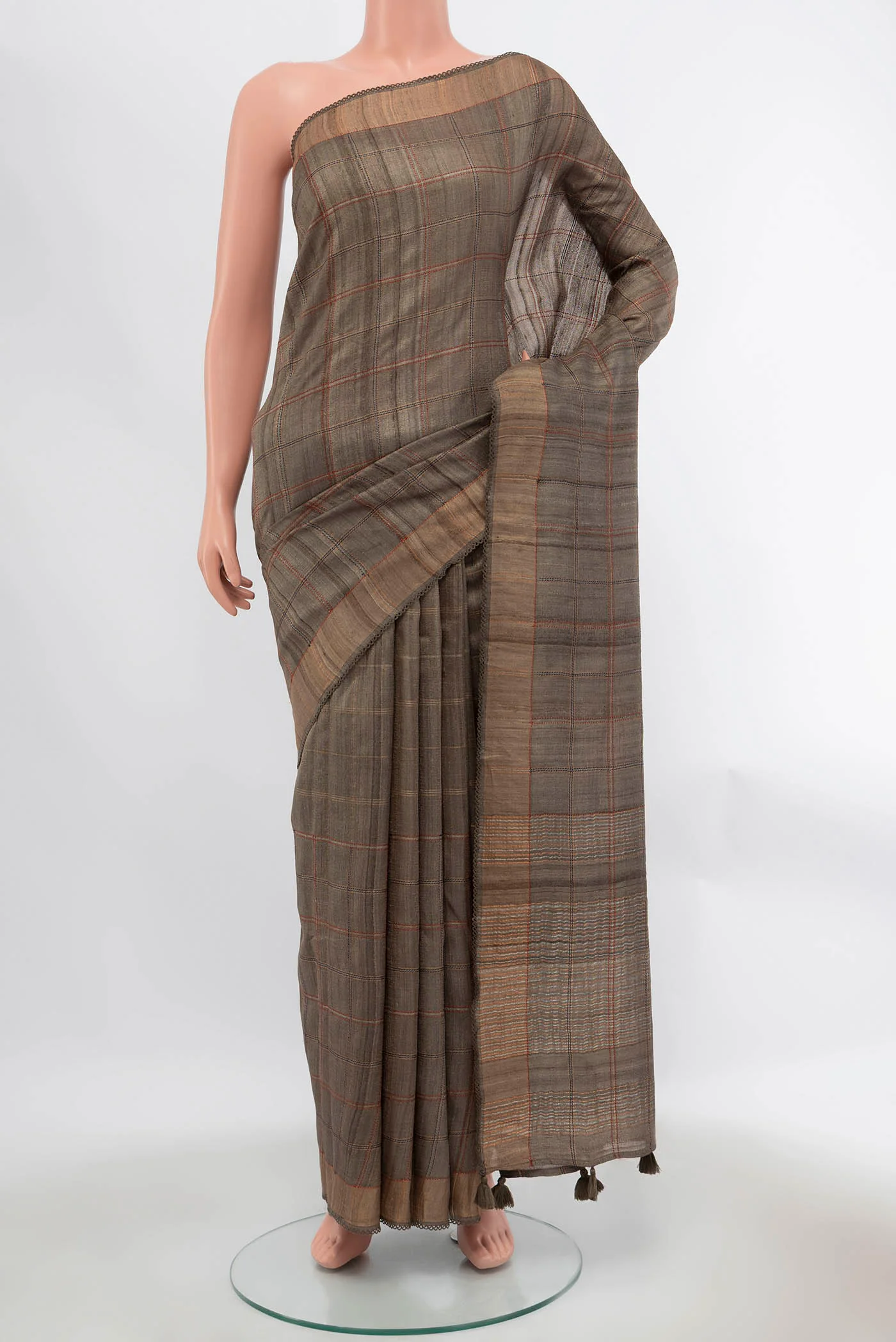 Grey Tussar Silk Saree