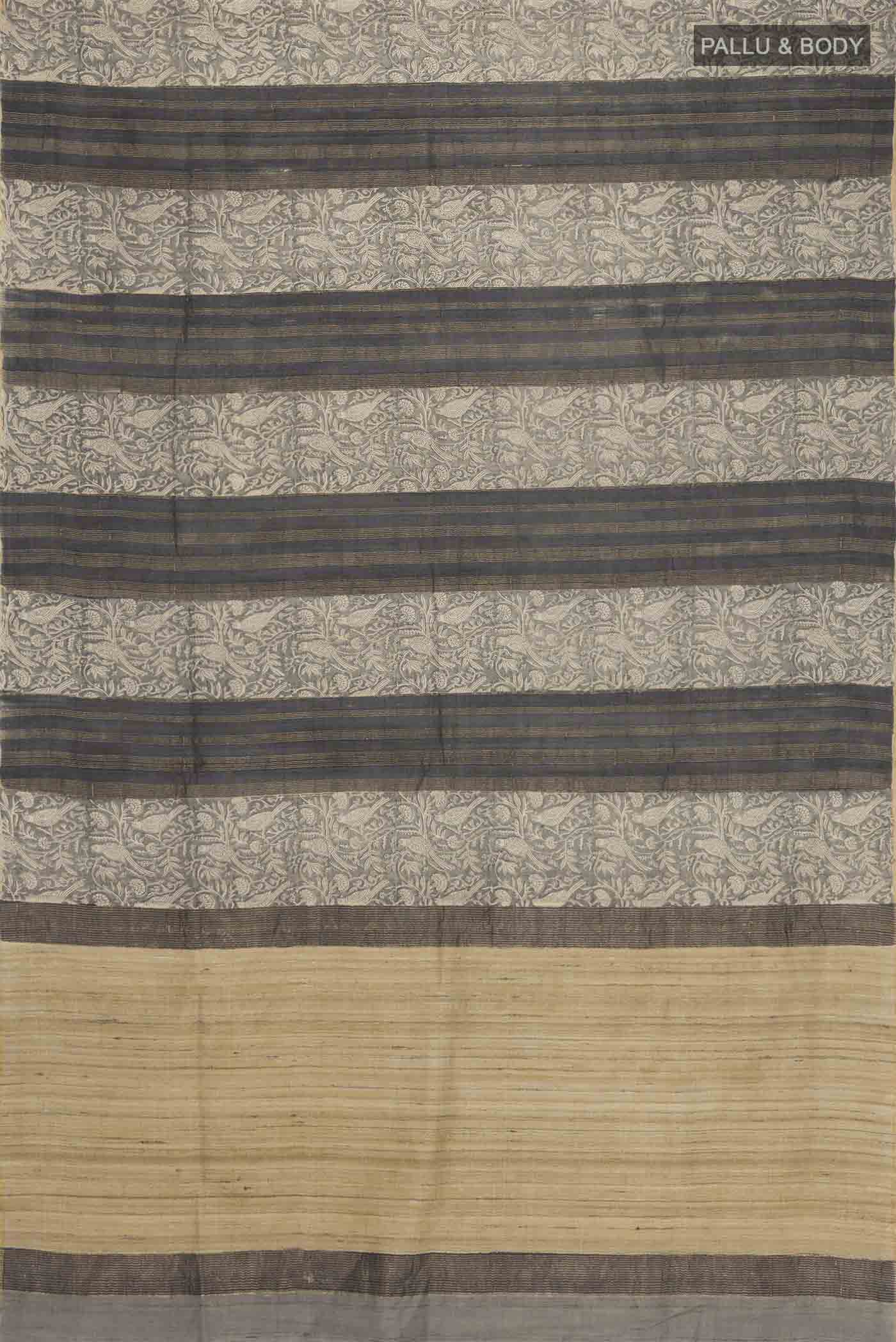 Grey Tussar Silk Saree - Image 5