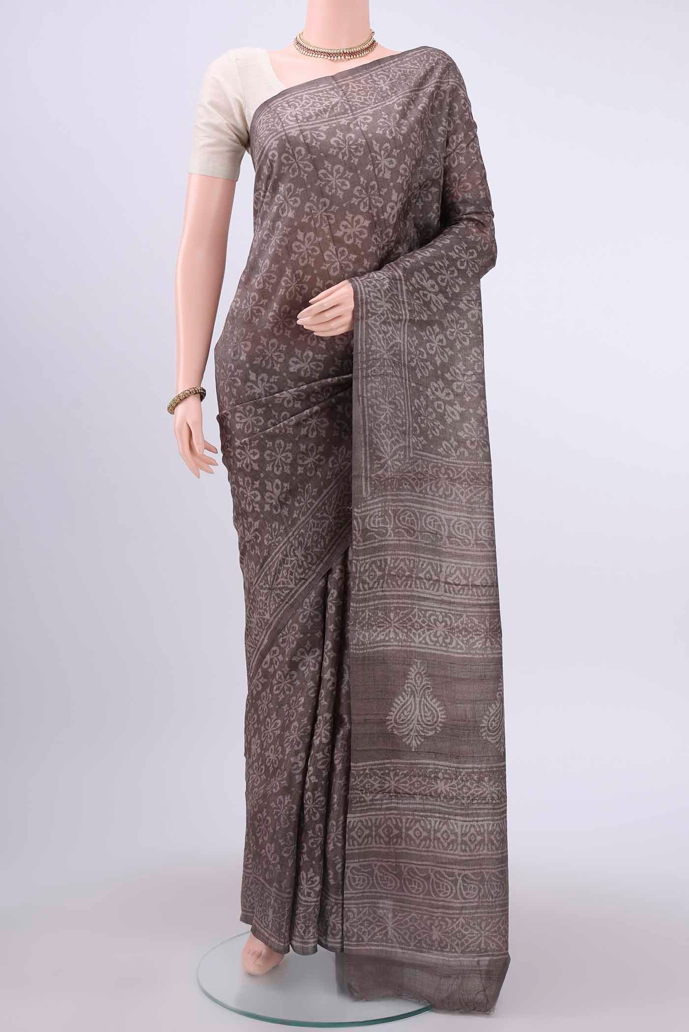 Grey Tussar Silk Saree