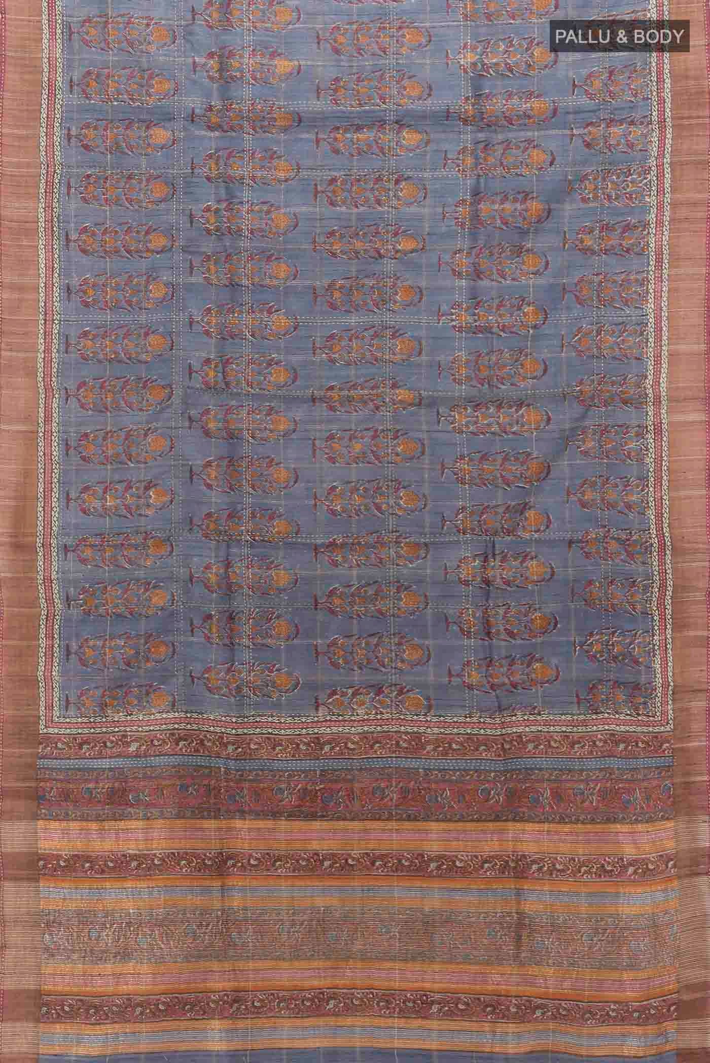 Grey Tussar Silk Saree - Image 5