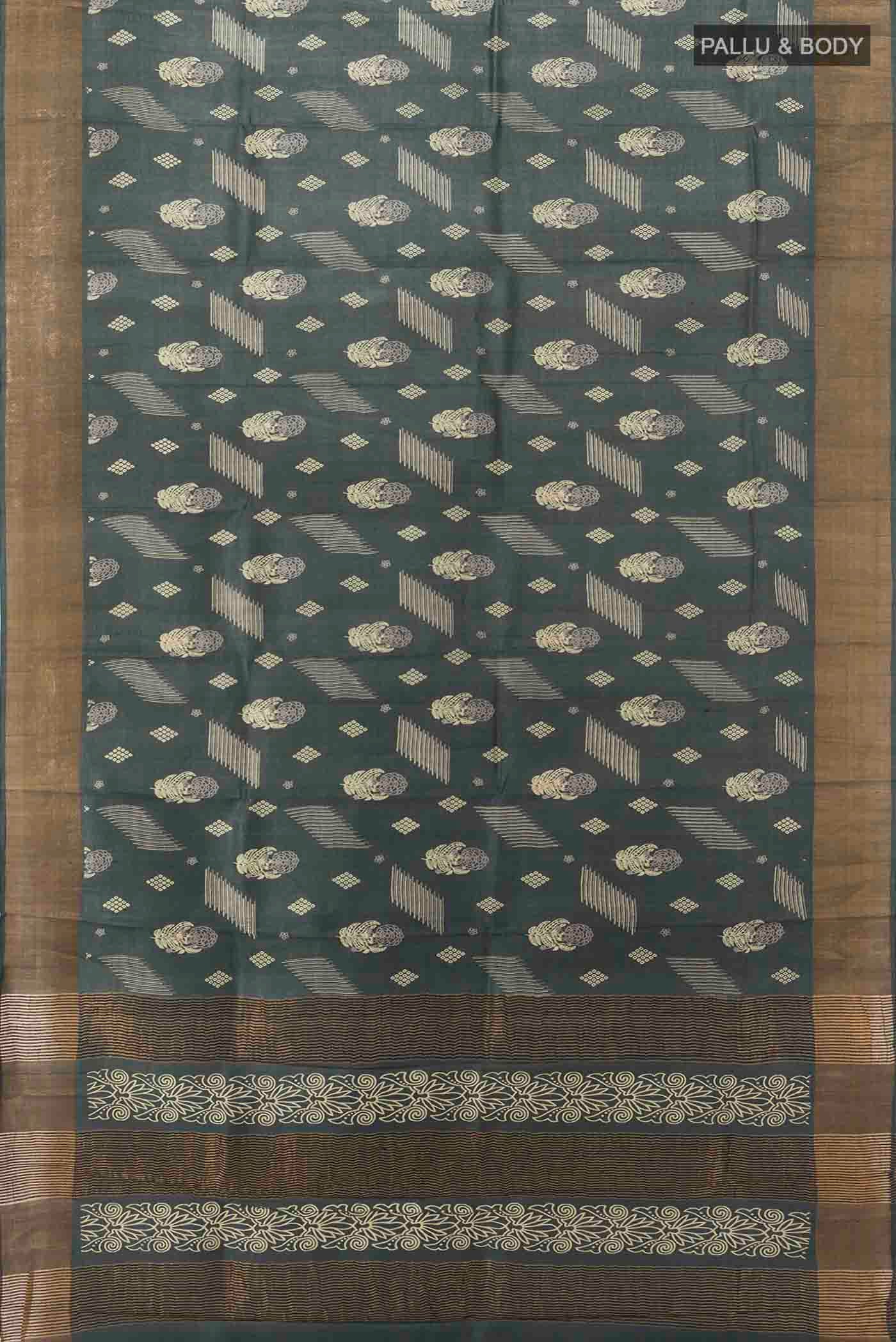 Grey Tussar Silk Saree - Image 3