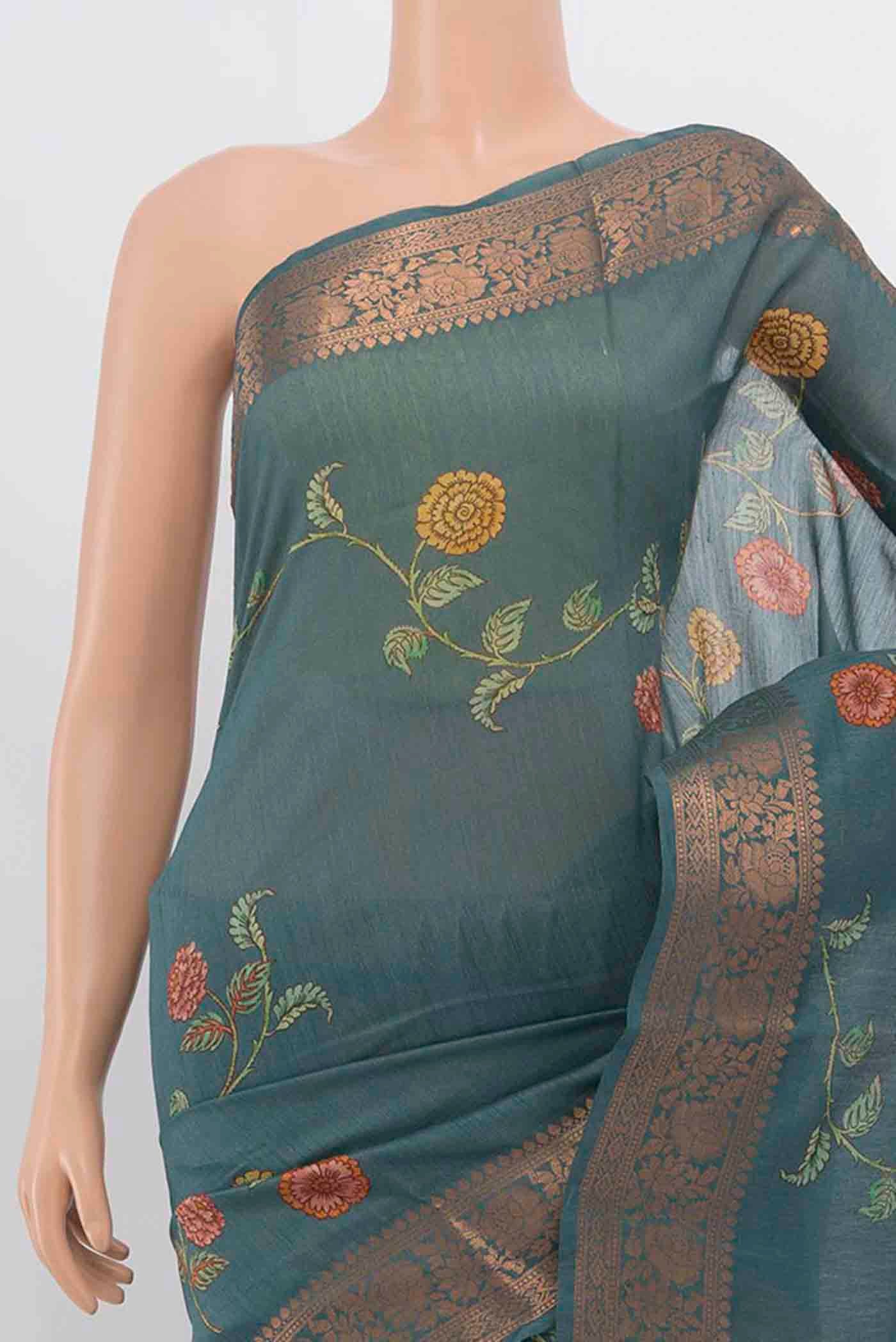 Blue Tussar Silk Saree - Image 2