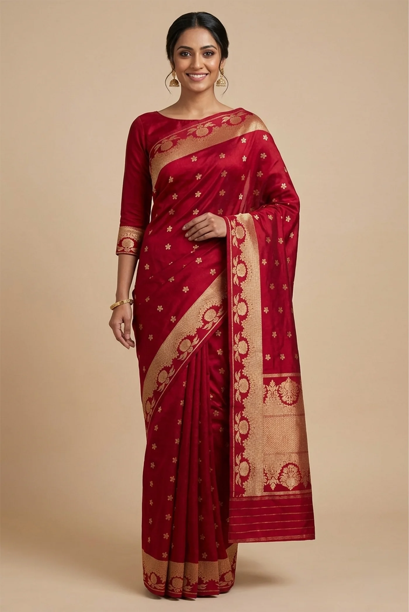 Gulal-Maroon Banarasi Katan Silk Saree