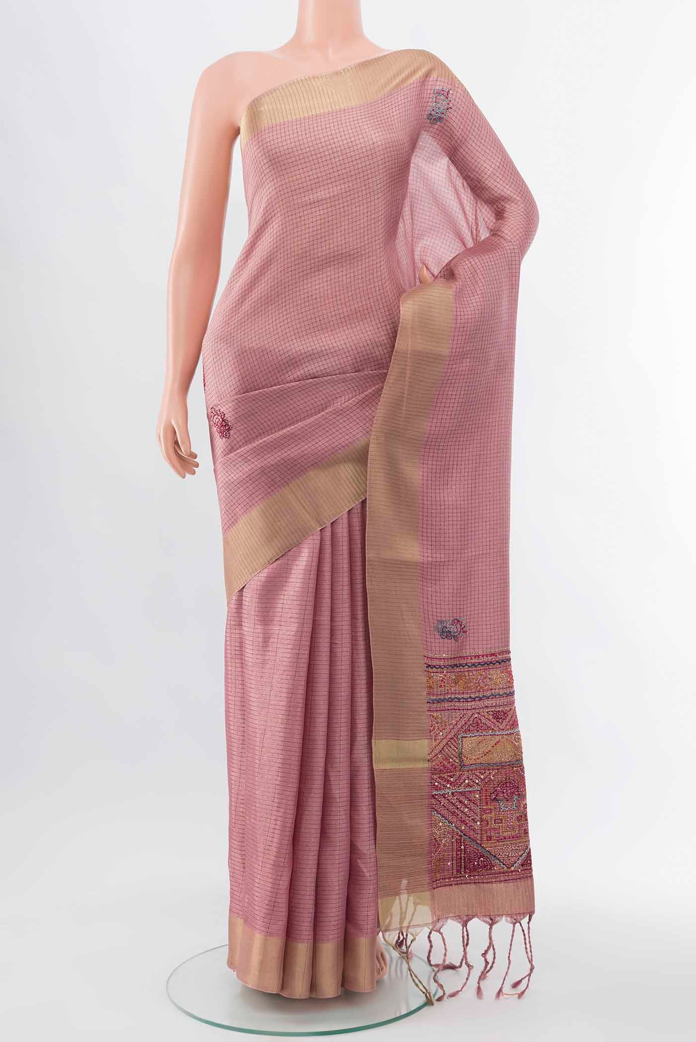 Rose pink Blended Tussar Silk Saree