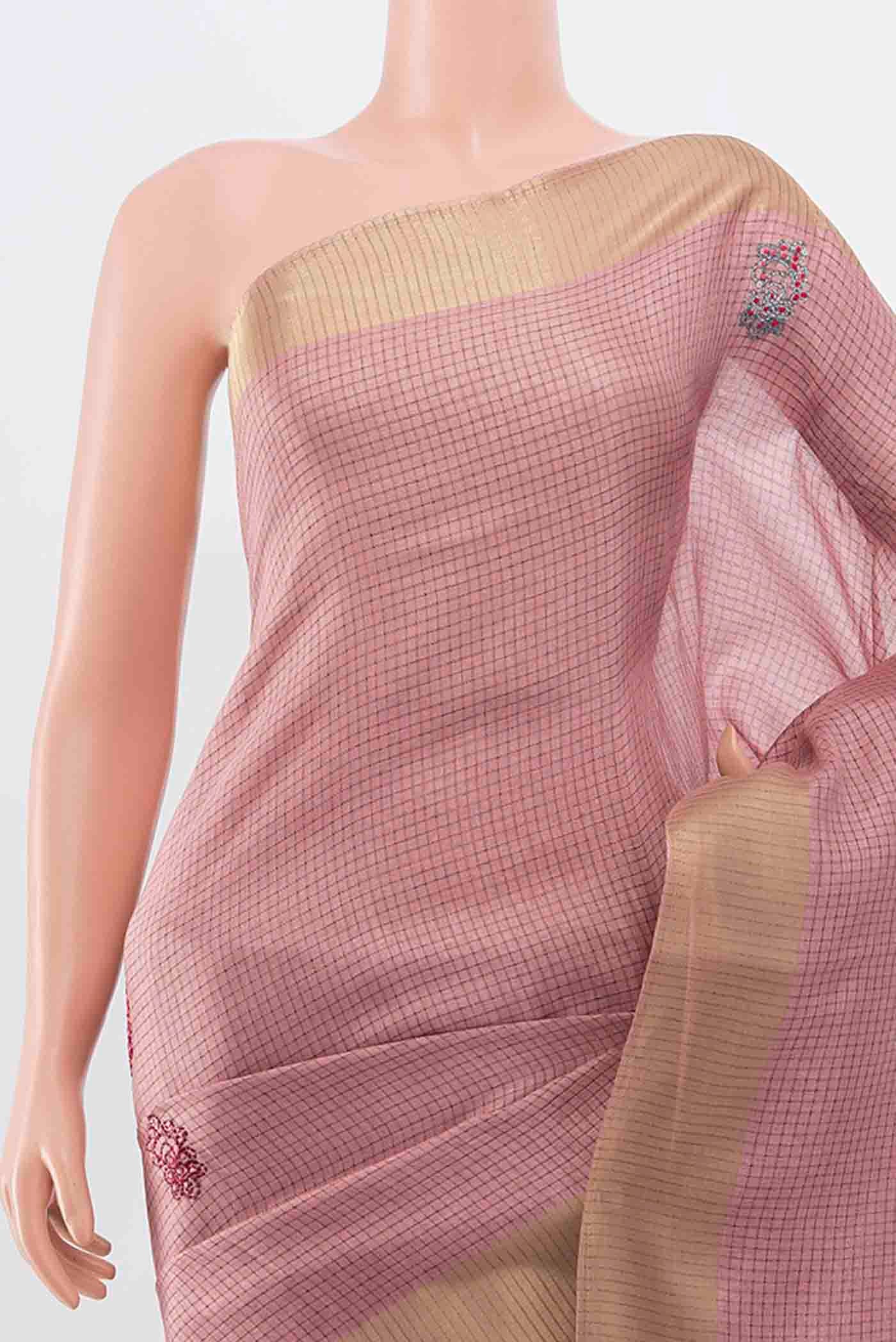 Rose pink Blended Tussar Silk Saree - Image 2