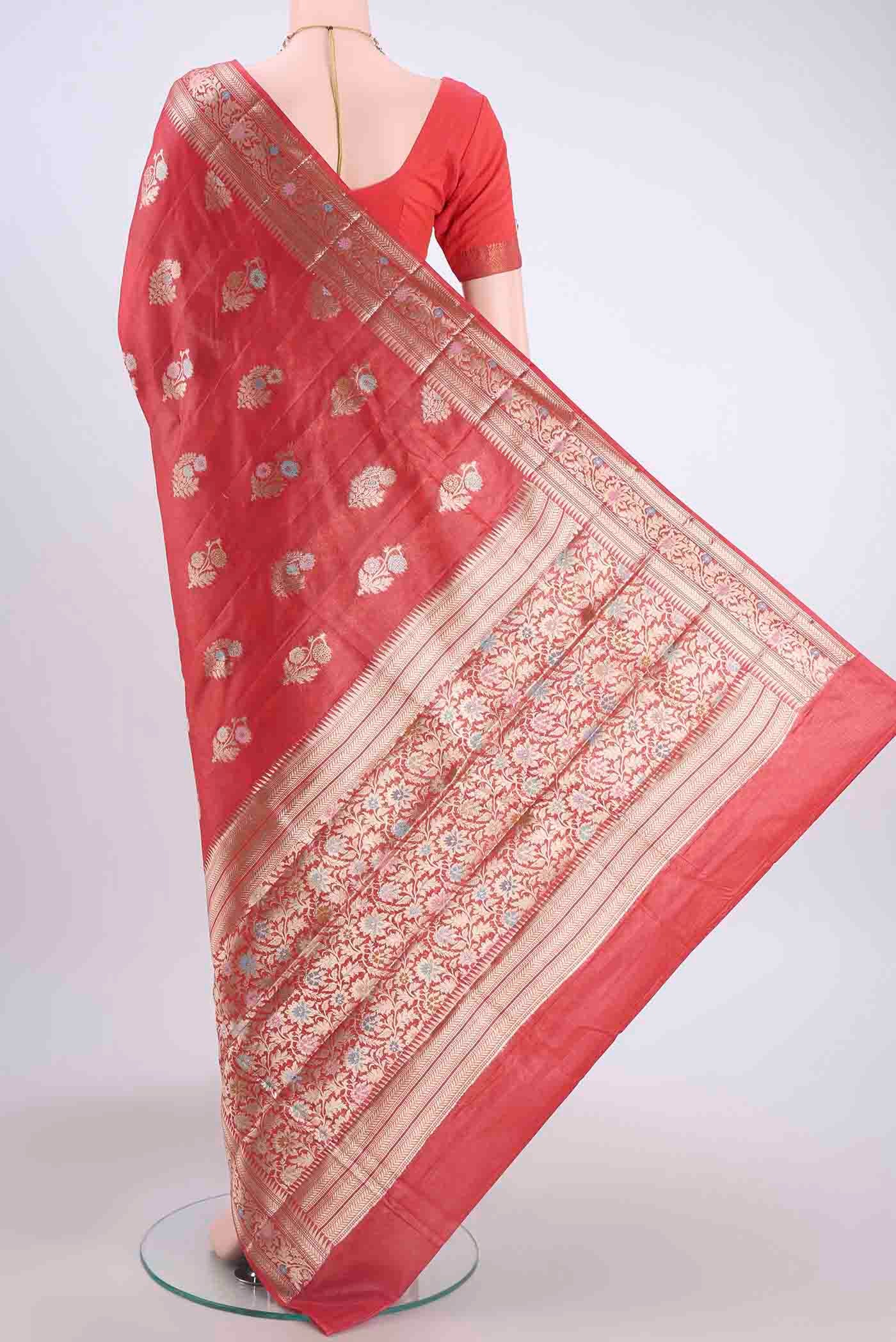 Red Banarasi Tussar Silk Saree - Image 3