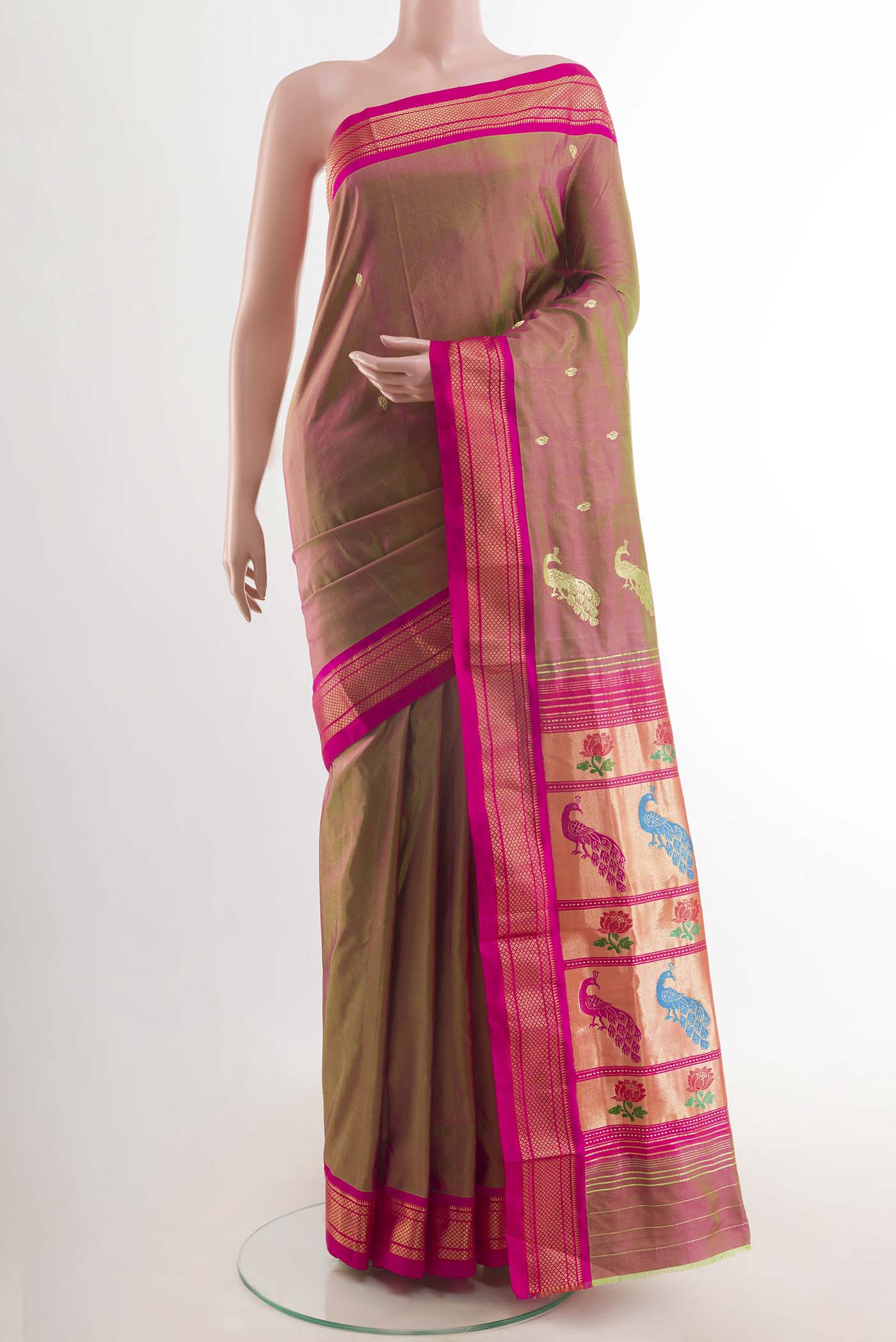 Imperial Pink Dual Tone Paithani Silk Saree