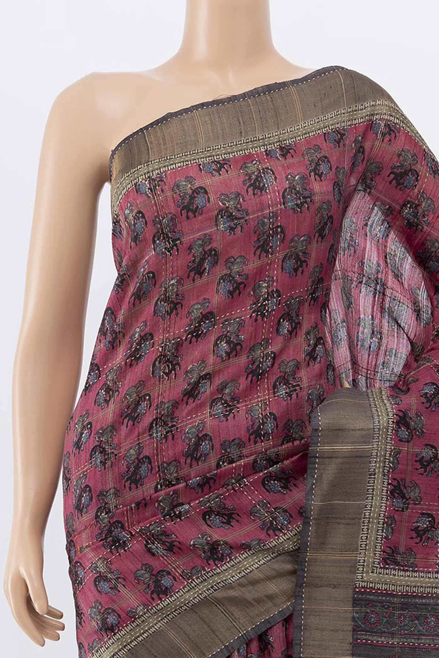 Imperial Pink Tussar Silk Saree - Image 2