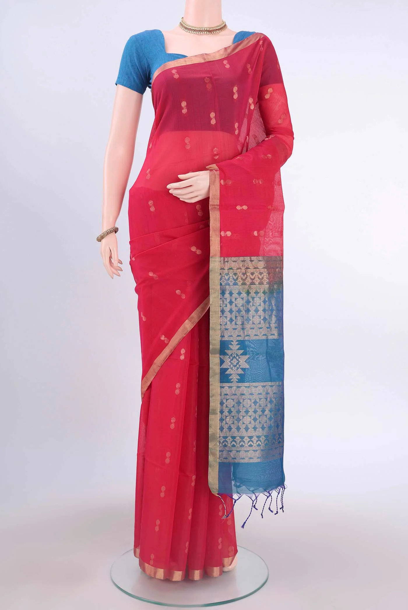 Imperial Red Kora Cotton Saree