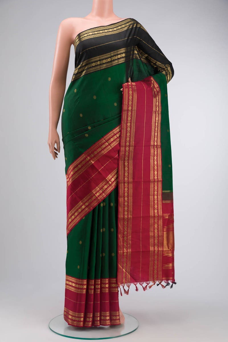 Kamala-Pure Silk Pure Gold Zari Green Kanchipuram Saree - Image 8