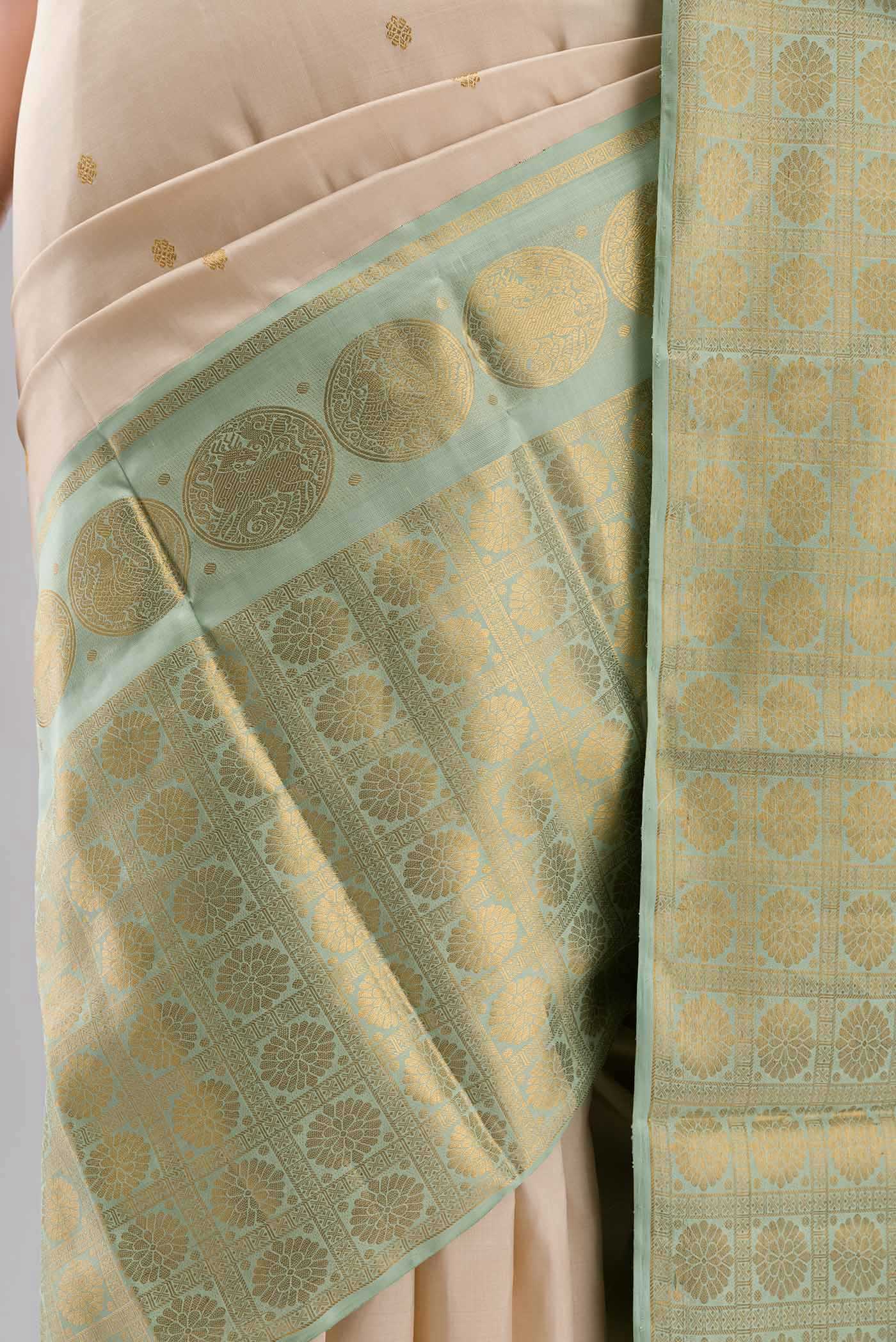 Kanmani-Cream Kanchipuram Silk Saree - Image 5