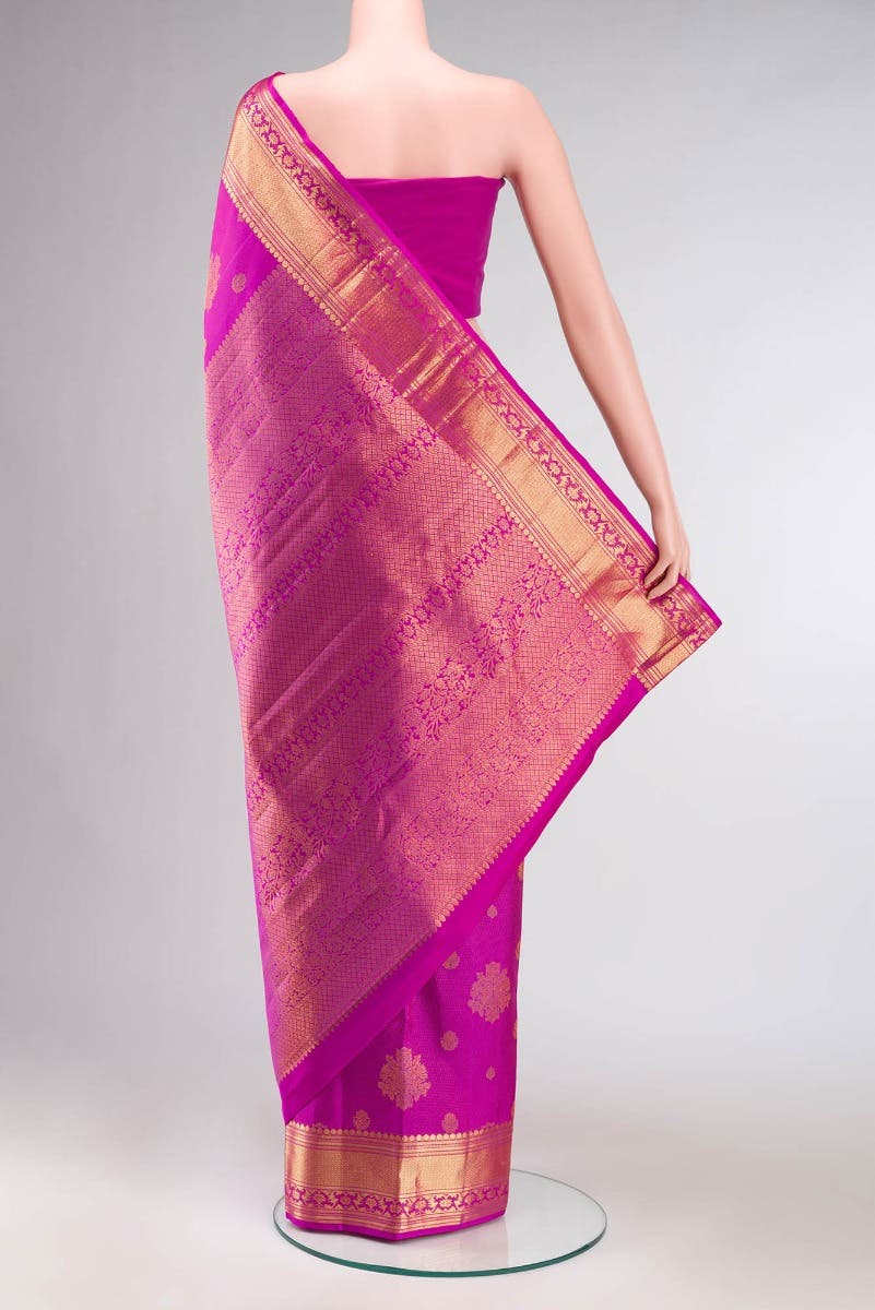 Kavini-Dark Pink Kanchipuram Silk Saree - Image 4