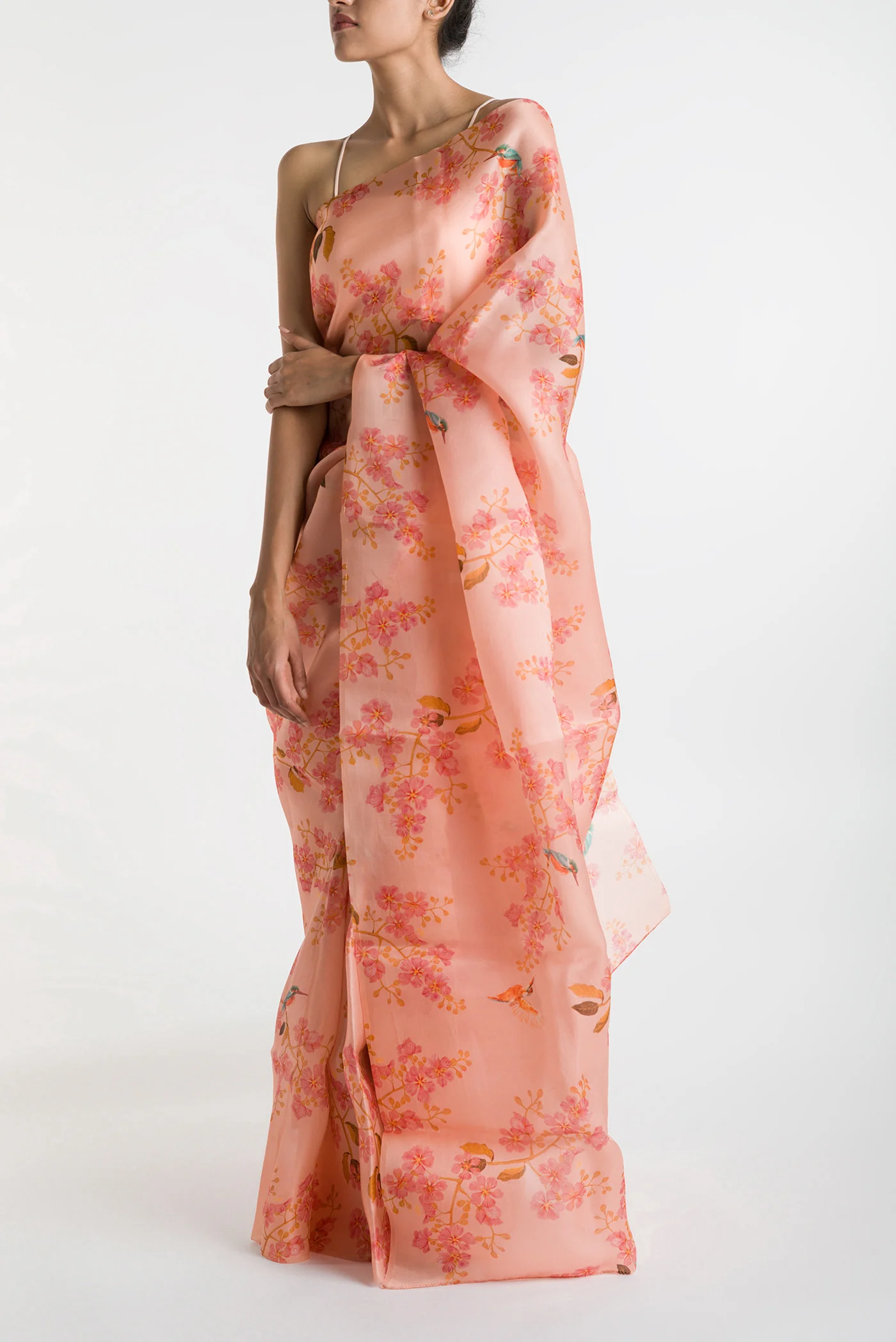 Kingfisher Lovers-Peach Satin Organza Saree