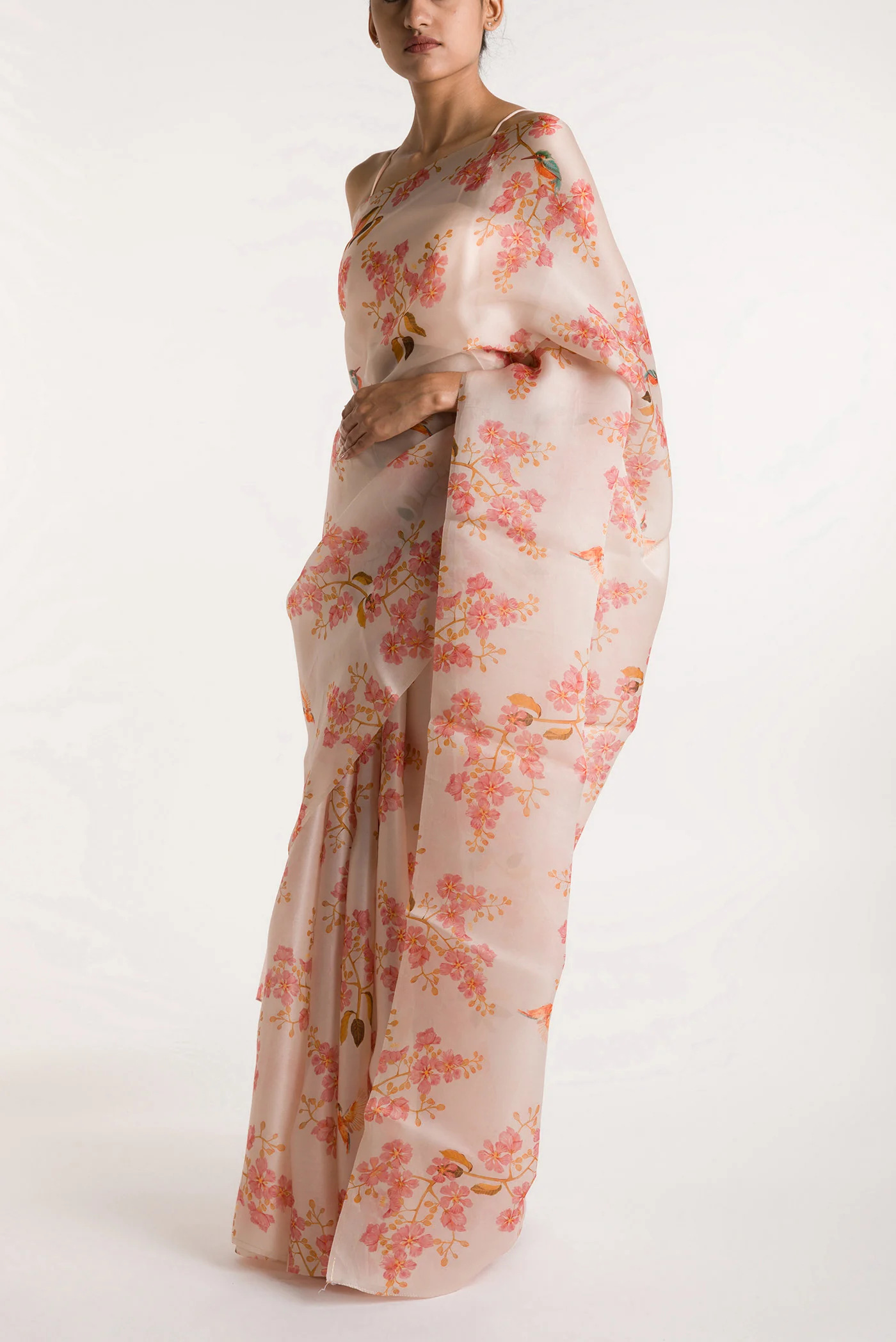 Kingfisher Lovers-White Satin Organza Saree - Image 4