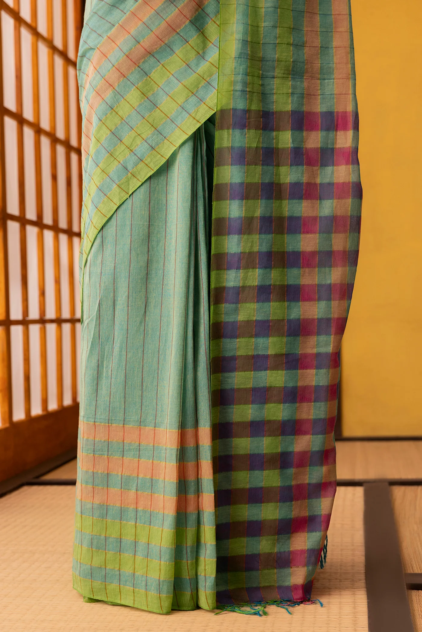 Kuhu-Mint Green Cotton Saree - Image 5