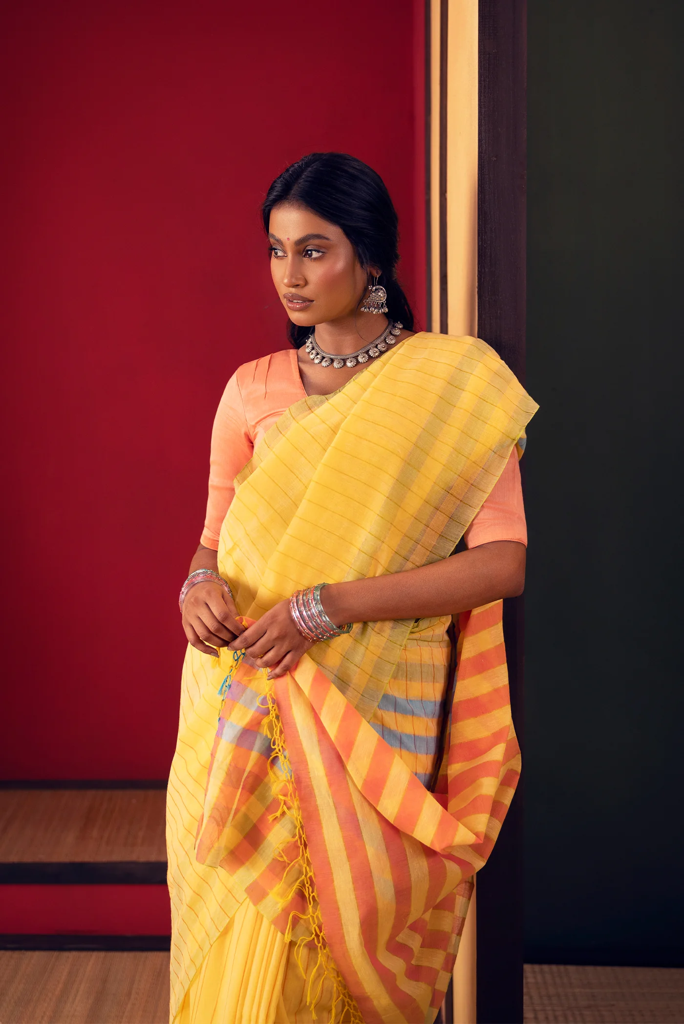 Kuhu-Yellow Cotton Saree