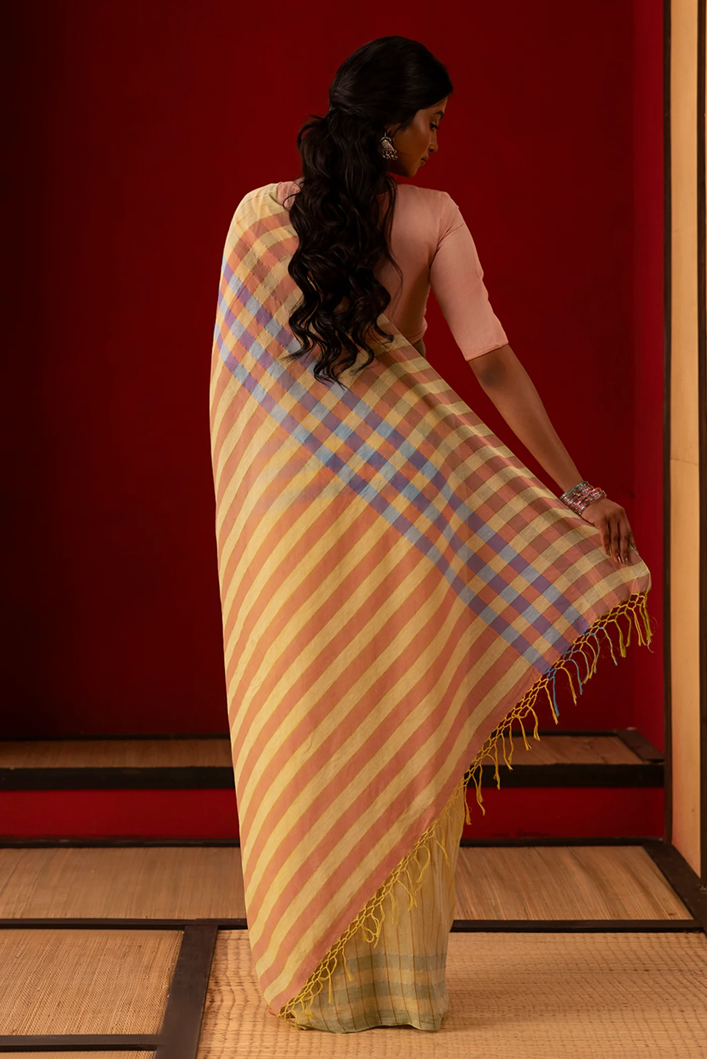 Kuhu-Yellow Cotton Saree - Image 6