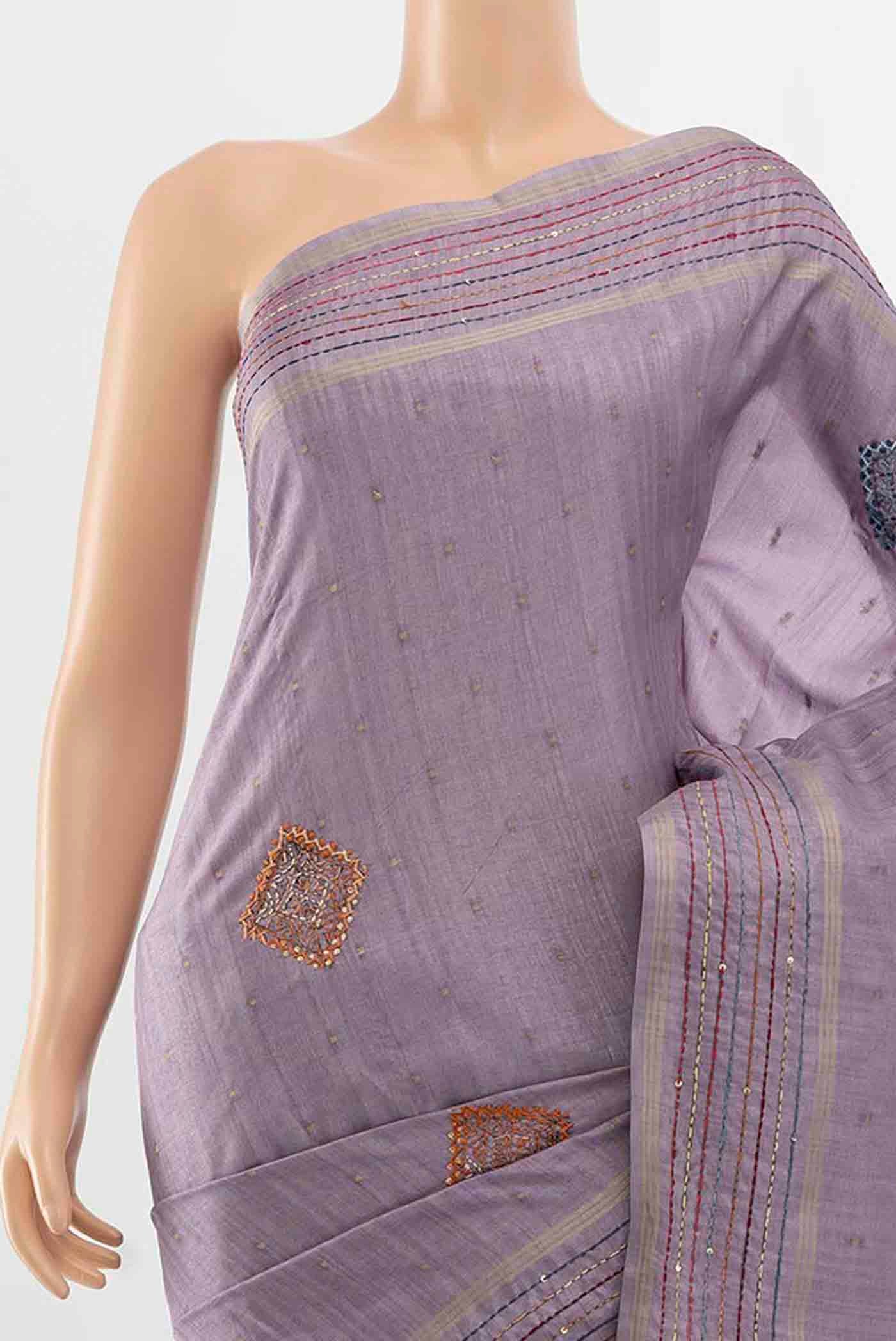 Lavender Blended Tussar Silk Saree - Image 2