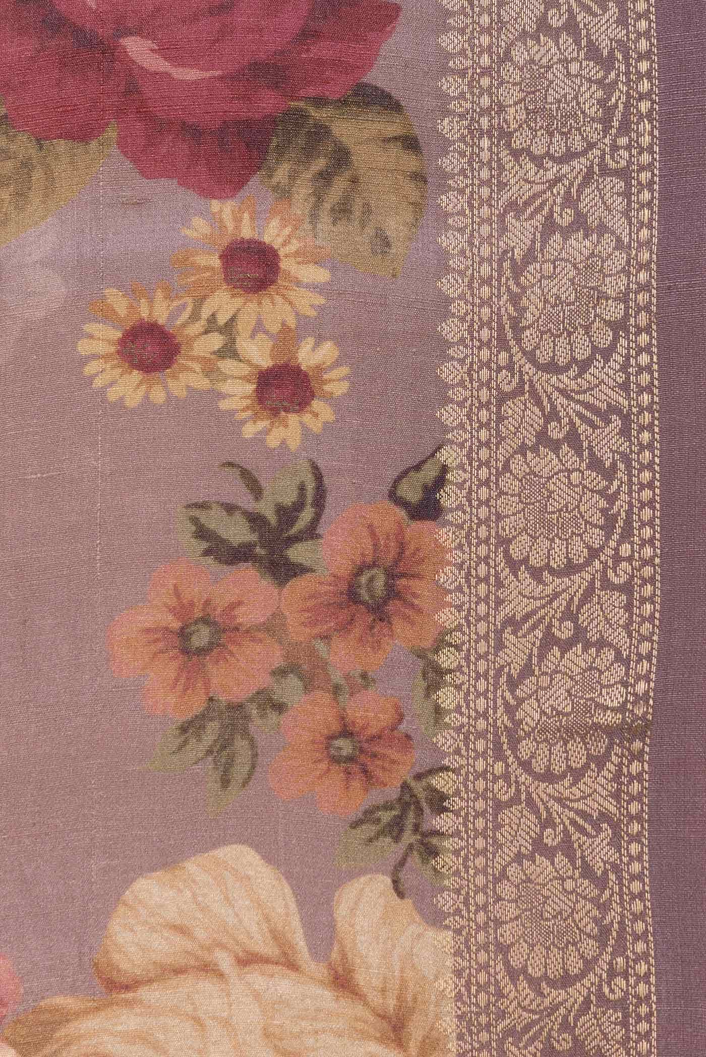 Lavender Dual Tone Tussar Silk Saree - Image 3