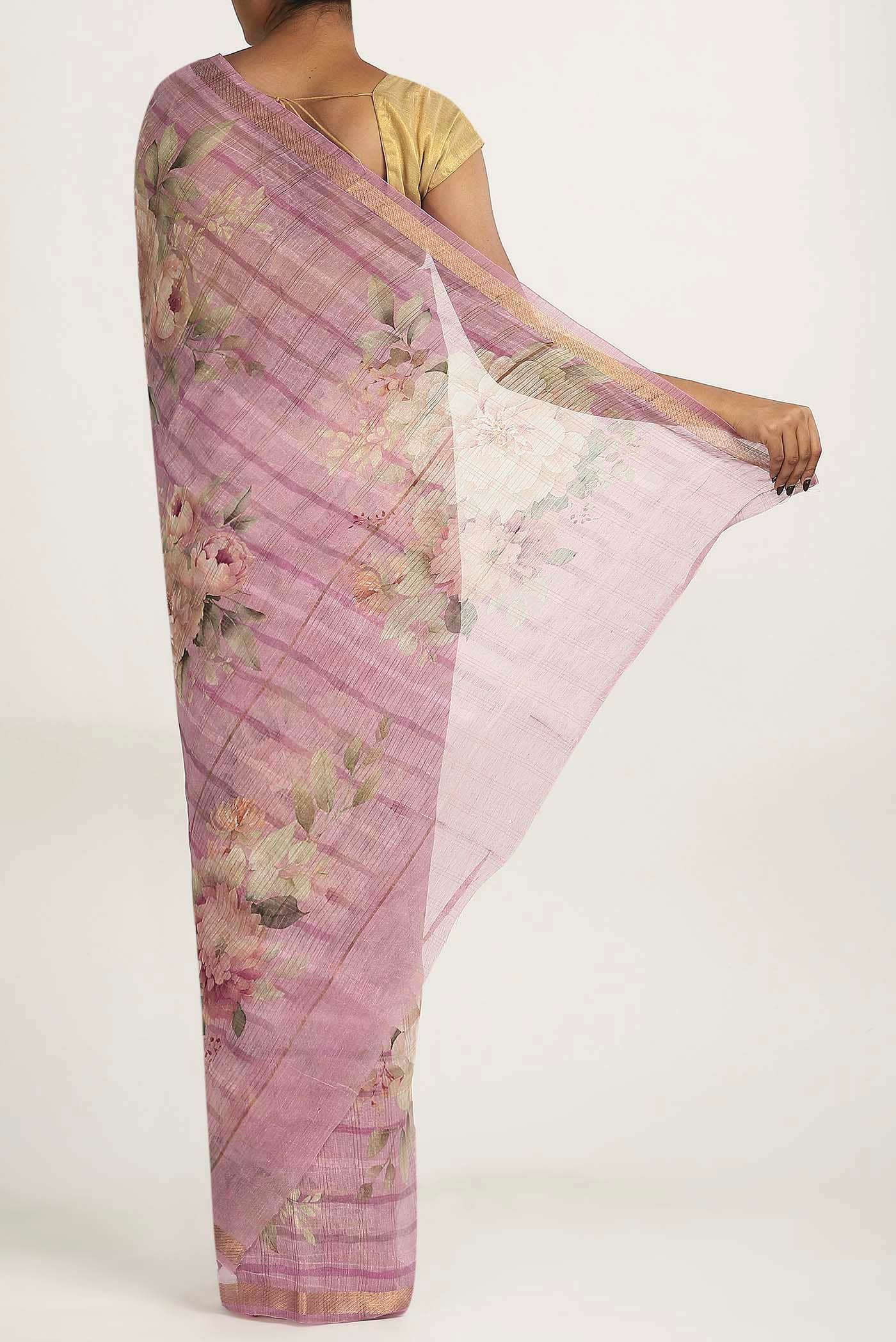 Lavender Linen Saree - Image 2