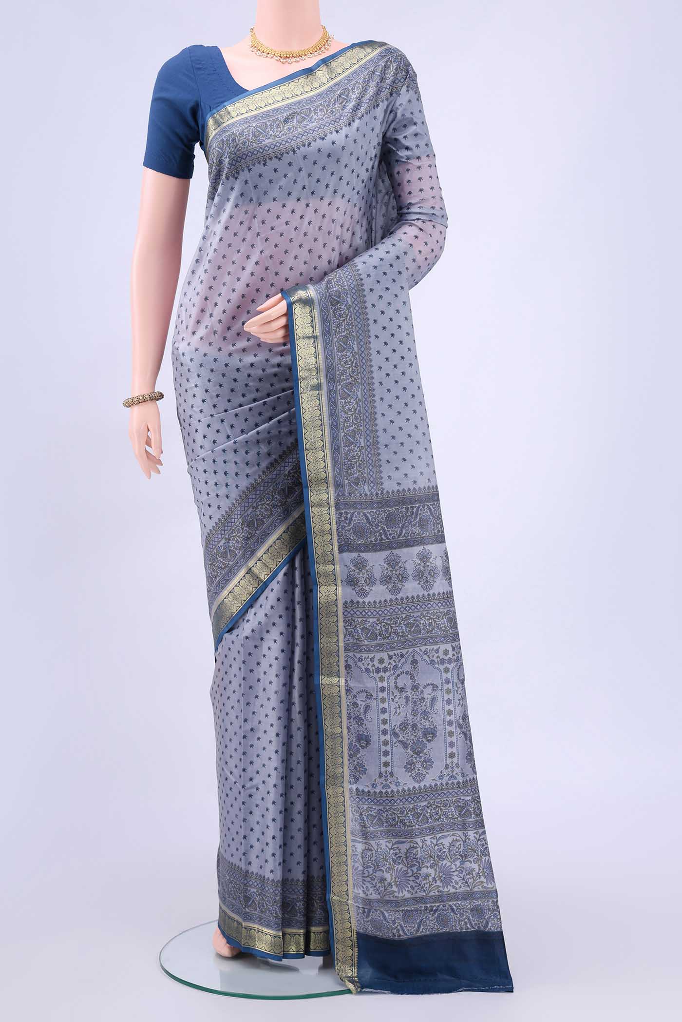 Lavender Printed Silk Saree