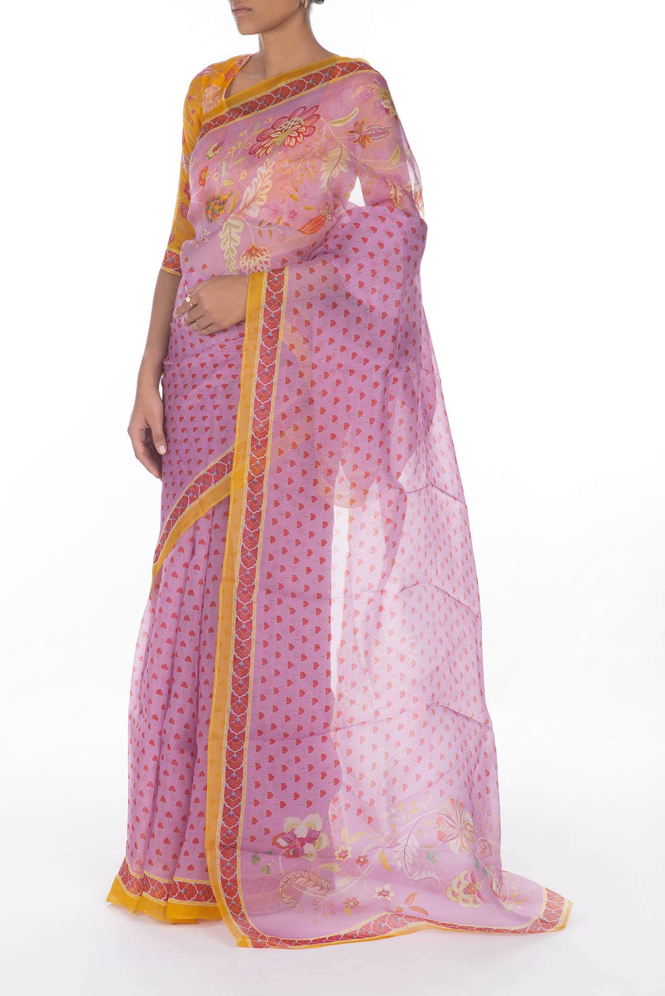 Pushpavalli lavender floral design saree from Chintz Collection, Designed by Nalli - Image 3