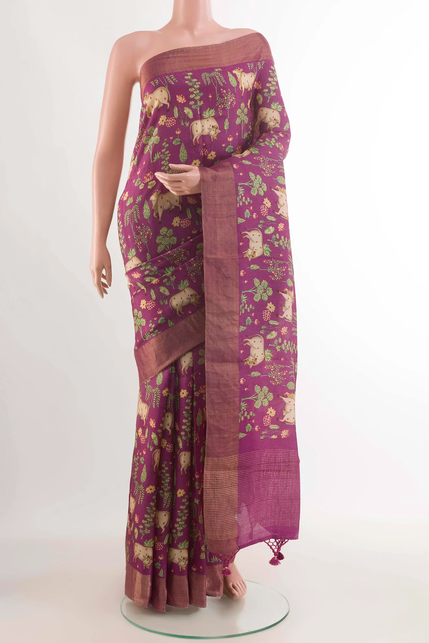 Light Magenta Bhagalpuri Tussar Silk Saree