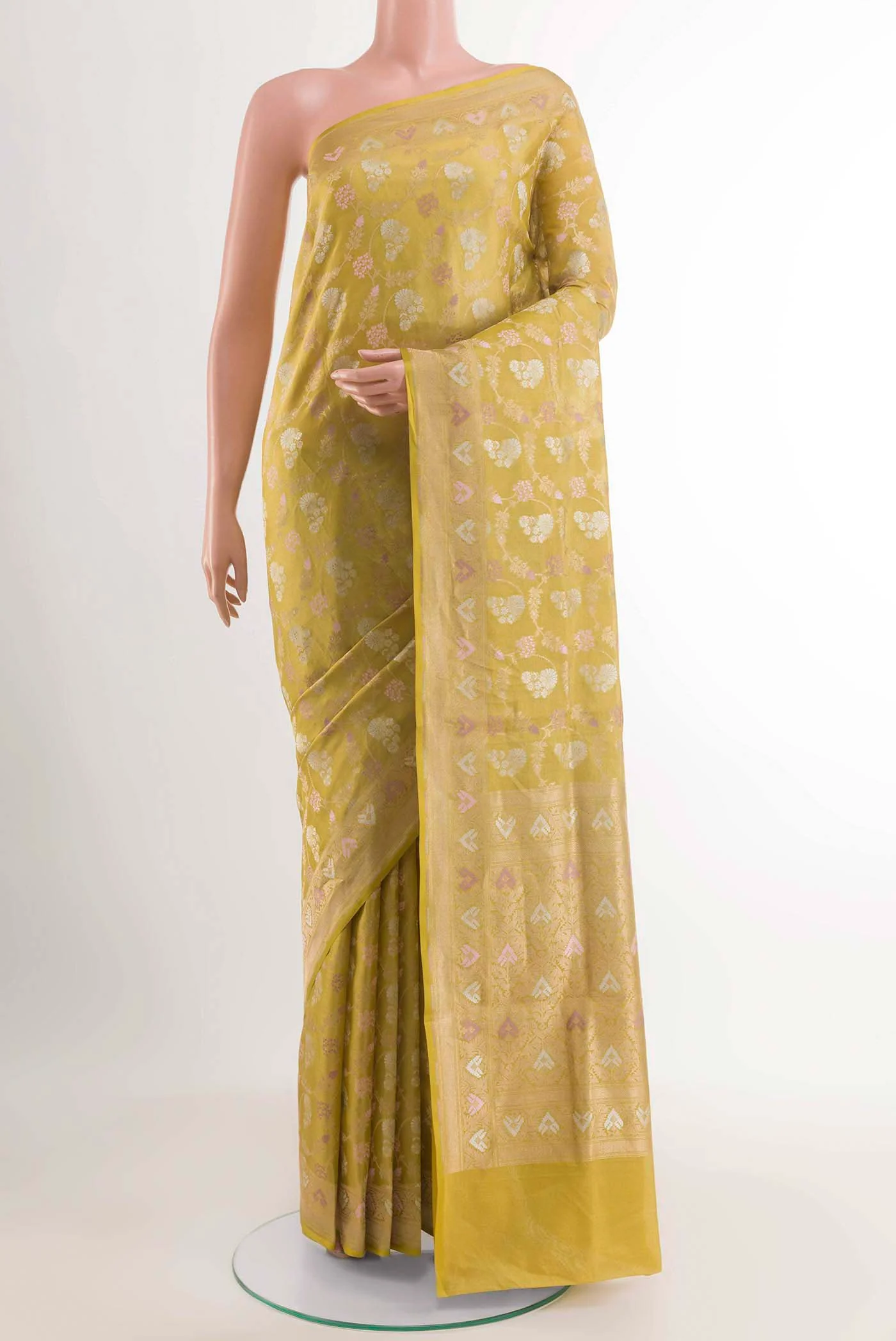 Lemon Yellow Banarasi Silk Saree